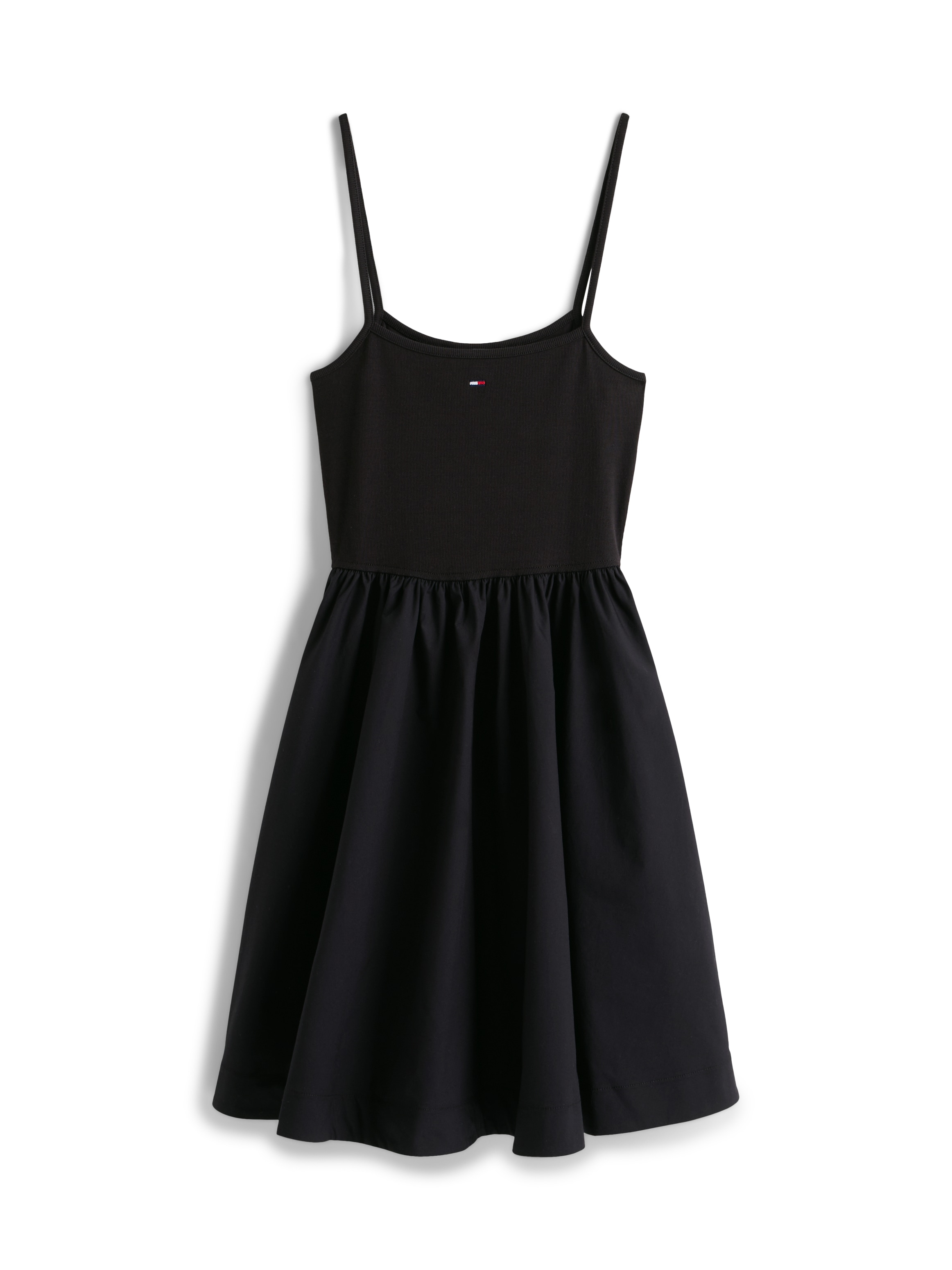 Tommy Jeans Spaghettikleid »TJW RIB POPLIN MIX STRAPPY DRESS« Eingrifftaschen Super Slim mit Falten am Rock