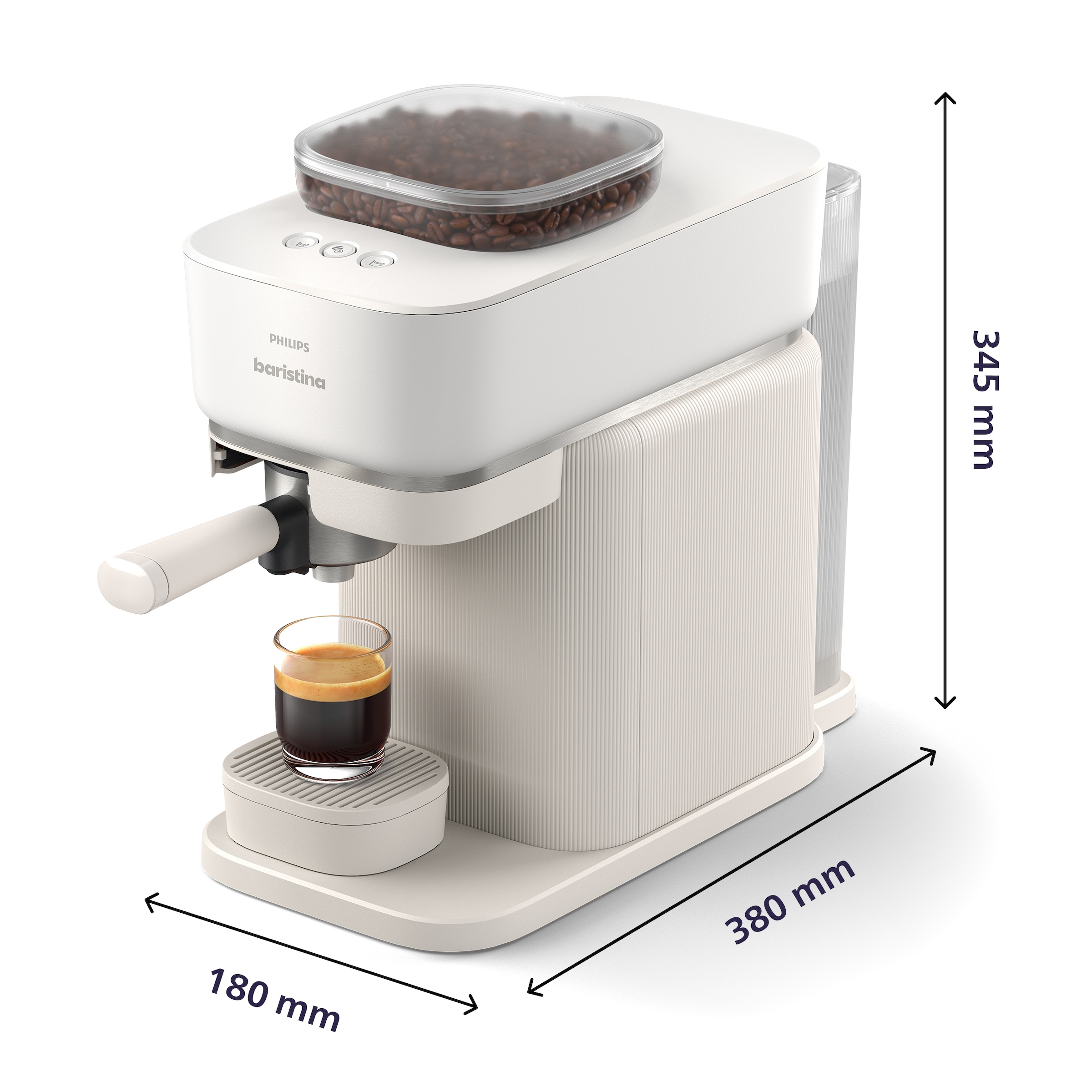 PHILIPS baristina Espressomaschine »BAR300/00 mit Mahlwerk für ganze Bohnen« 16 bar Pumpendruck, Naturweiß​