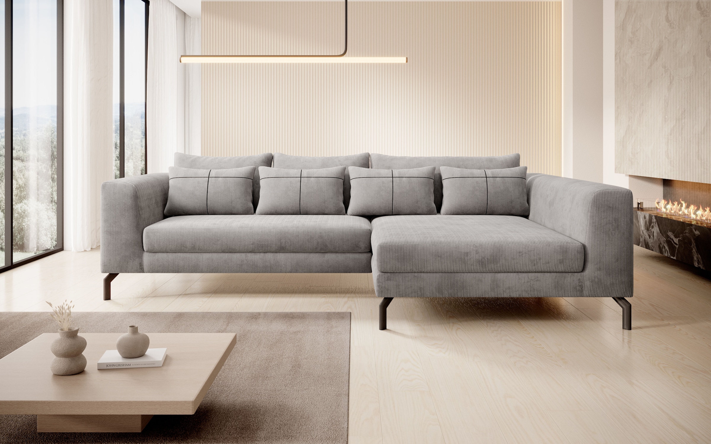 Home affaire Ecksofa "Cross, mit softem Sitz, L-Form, wendbare Zierkissen, Breite 284 cm" Couch mit vielen Kissen, stylische Kreuznaht, elegante Metallfüße