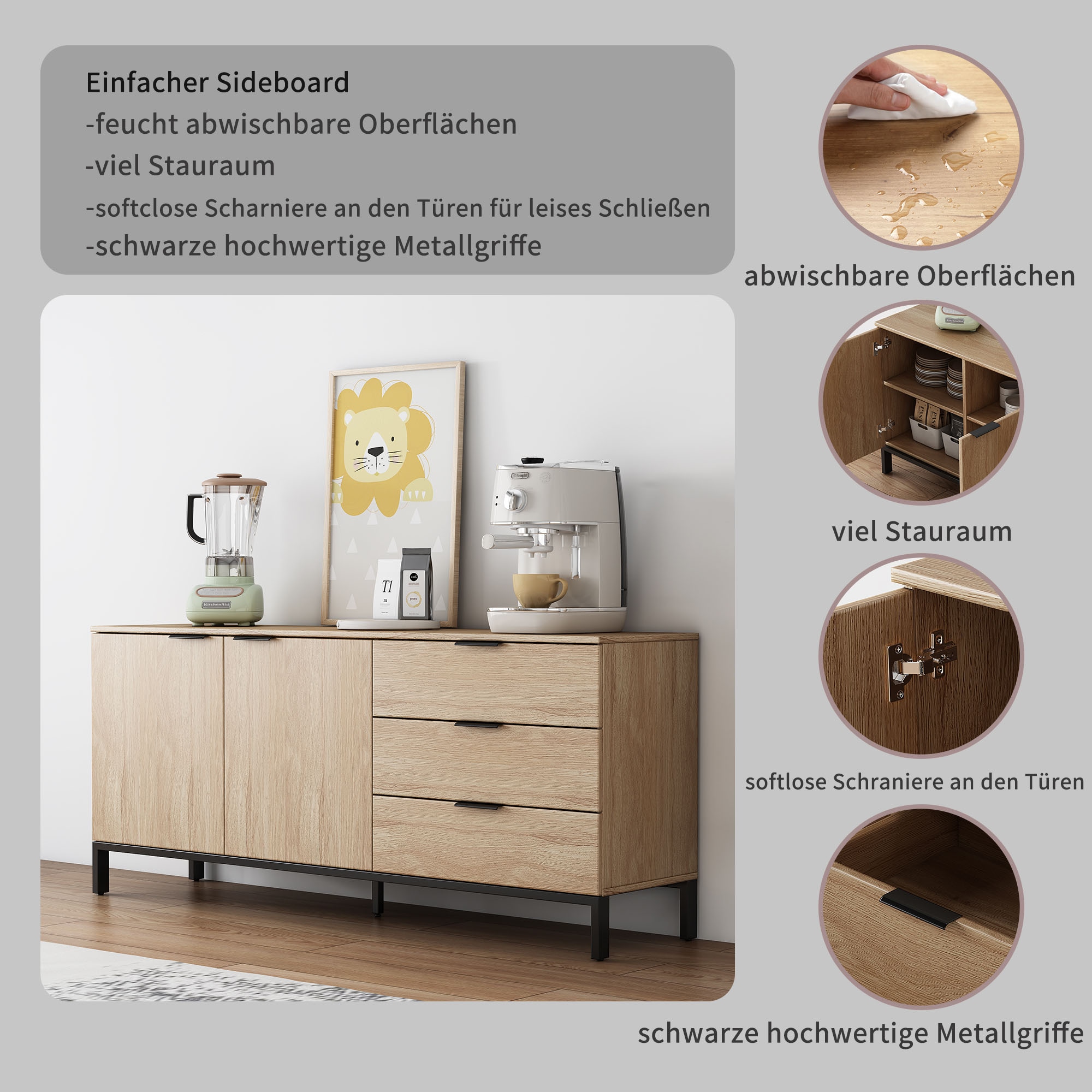 OTTO home Sideboard »Jorinde« Melaminoberfläche, flexibler Stauraum und robustes Metallgestell