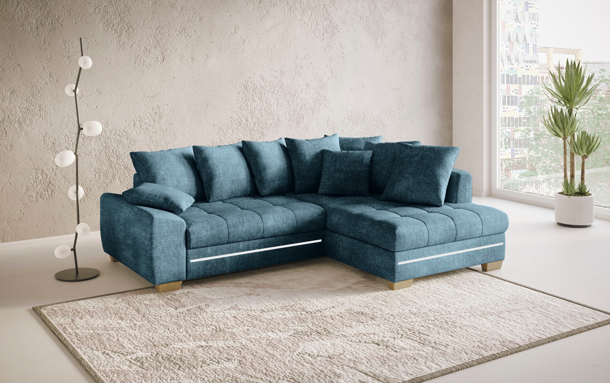 Mr. Couch Ecksofa »Nikita II, L-Form«, mit RGB-LED Beleuchtung, wahlweise mit Bett, Bettkasten, Kaltschaum