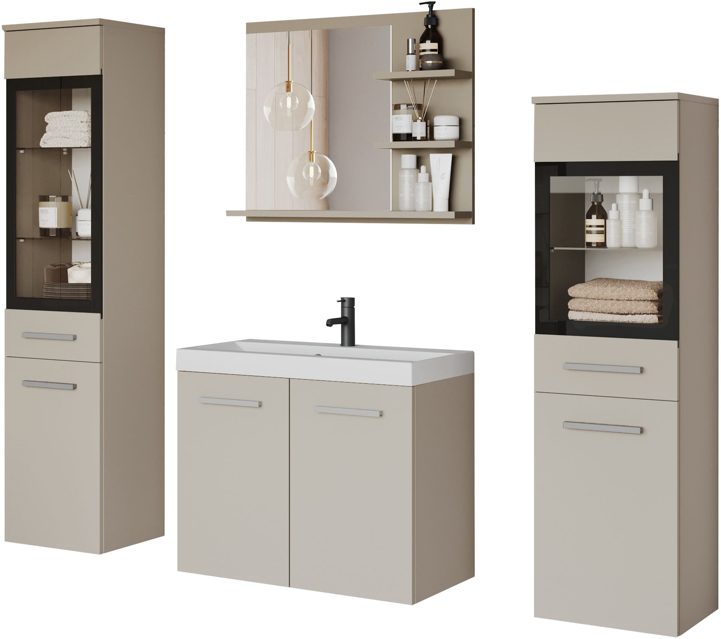 welltime Badmöbel-Set "MADRIT" Komplett-Set, mit Waschbecken, 5 Stk. tlg. günstig online kaufen