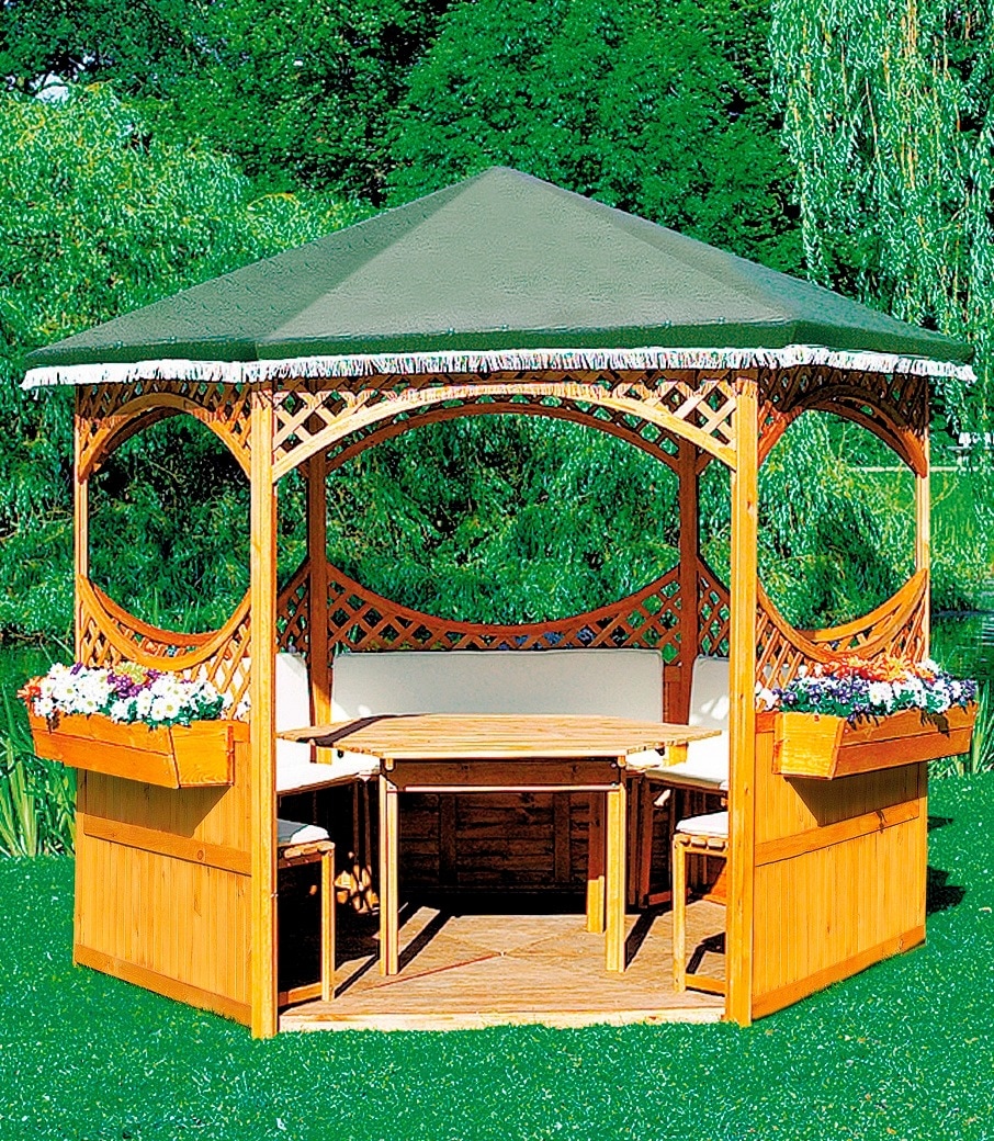 Holzpavillon PROMADINO, braun, Garten, Pavillons, "Palma", BxT: 308x308 cm, inkl. Brüstung