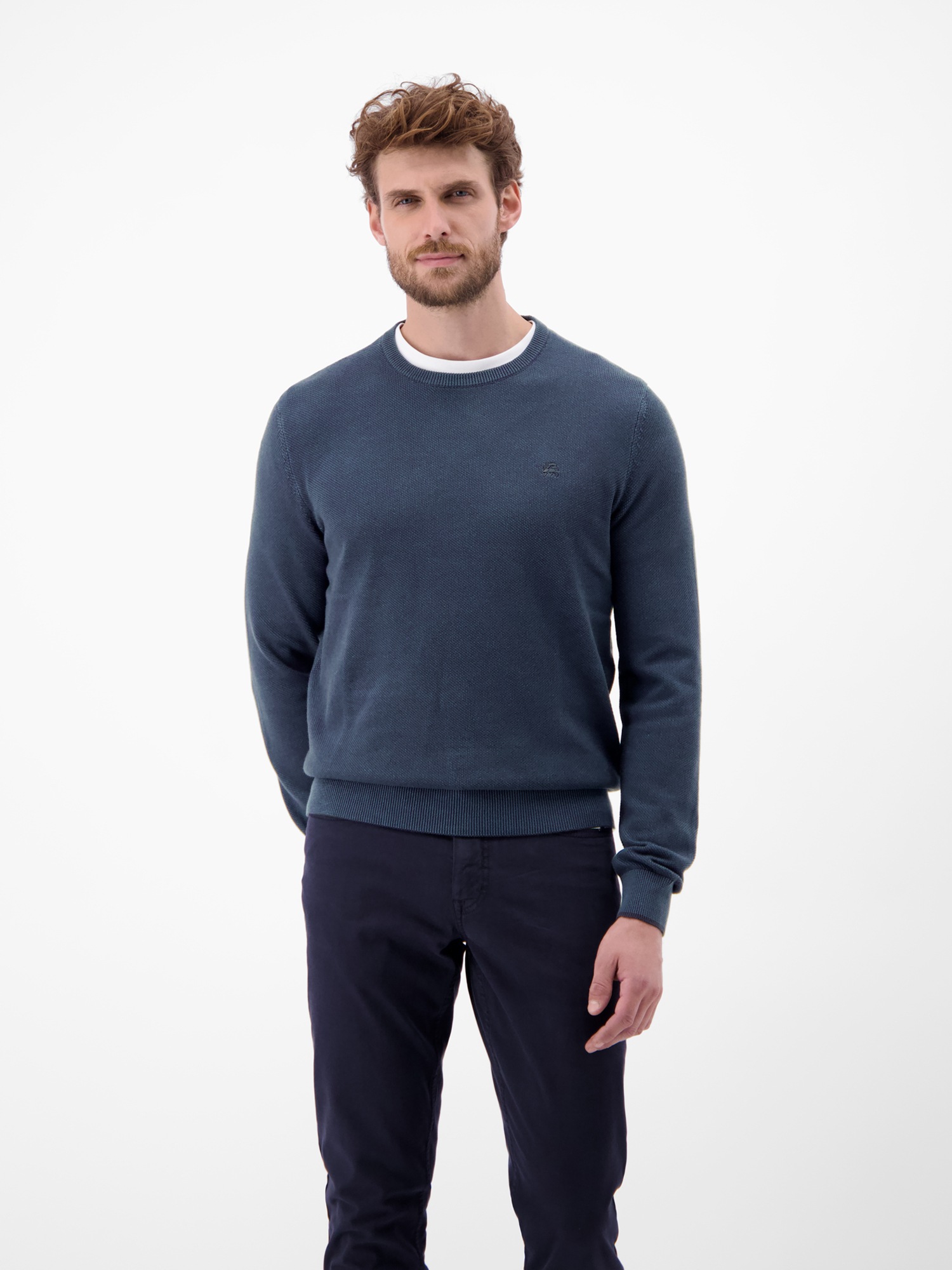 Strickpullover LERROS "Sportiver Strickpullover", Herren, Gr. XL, classic navy, 100% Baumwolle, Rundhals, Pullover Strickpullover 6