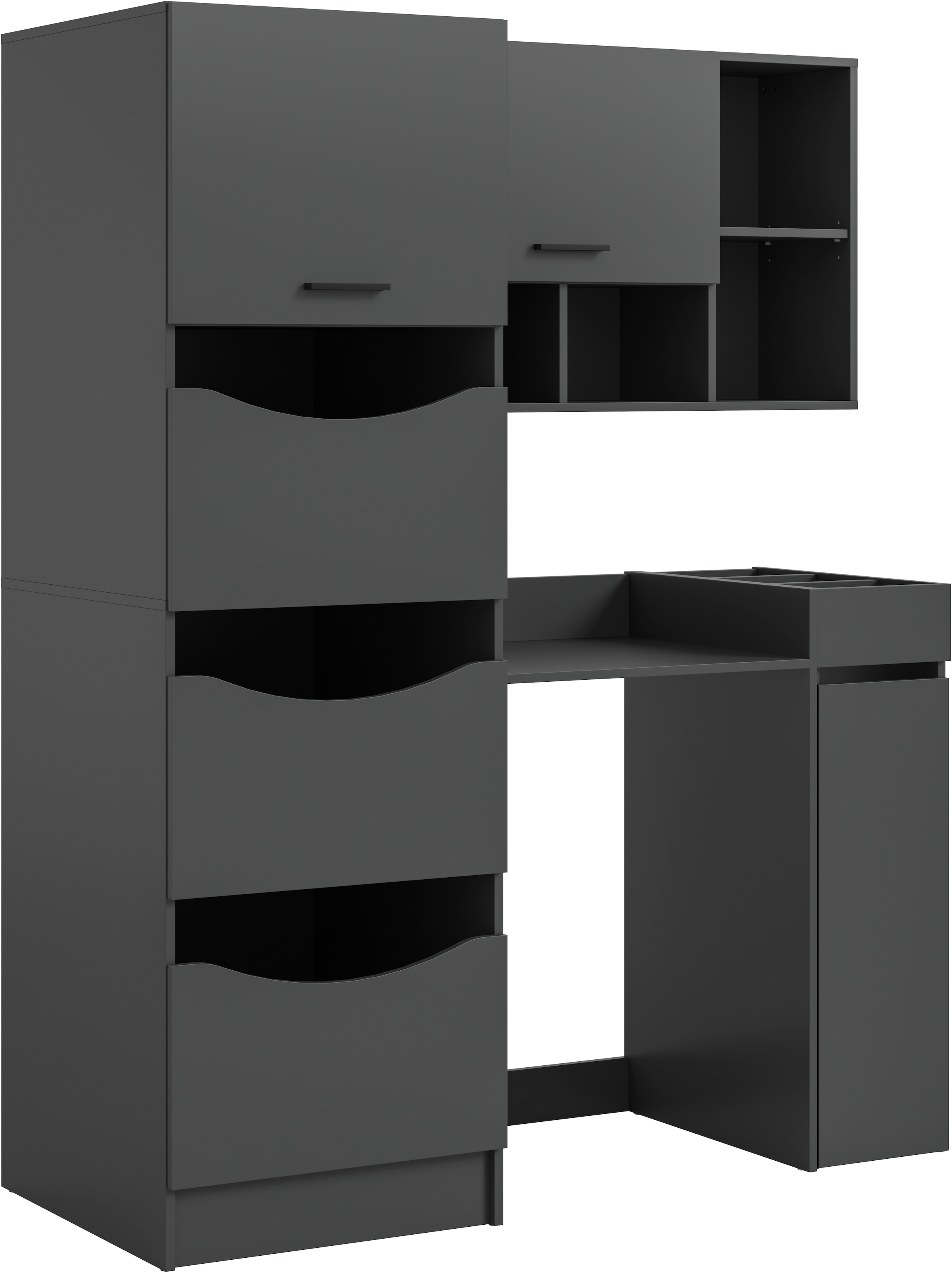 welltime Badmöbel-Set "FALAS, 4-teilig, Hauswirtschaftsraum Set, Breite 126 cm" Set, Wäschschrank, Waschmaschinenumbauschrank, Standregal, Hängeschrank, 4 Stk. tlg.