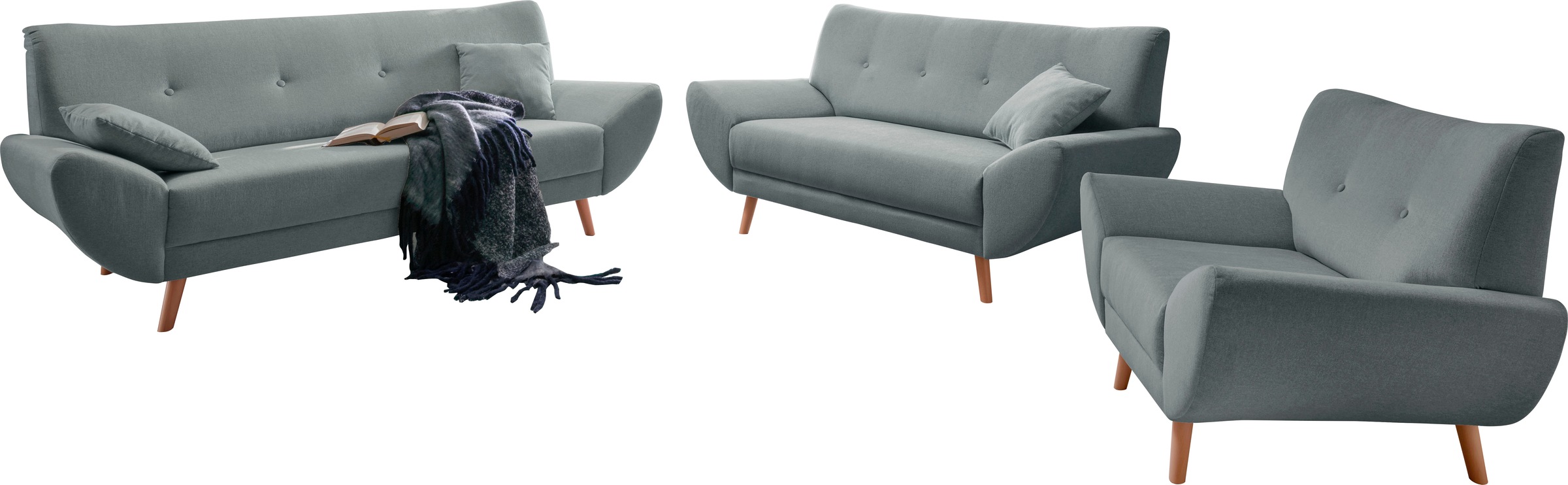 Home affaire Polstergarnitur "Basta" 3 Stk. tlg. Komfortable Wellenunterfed günstig online kaufen