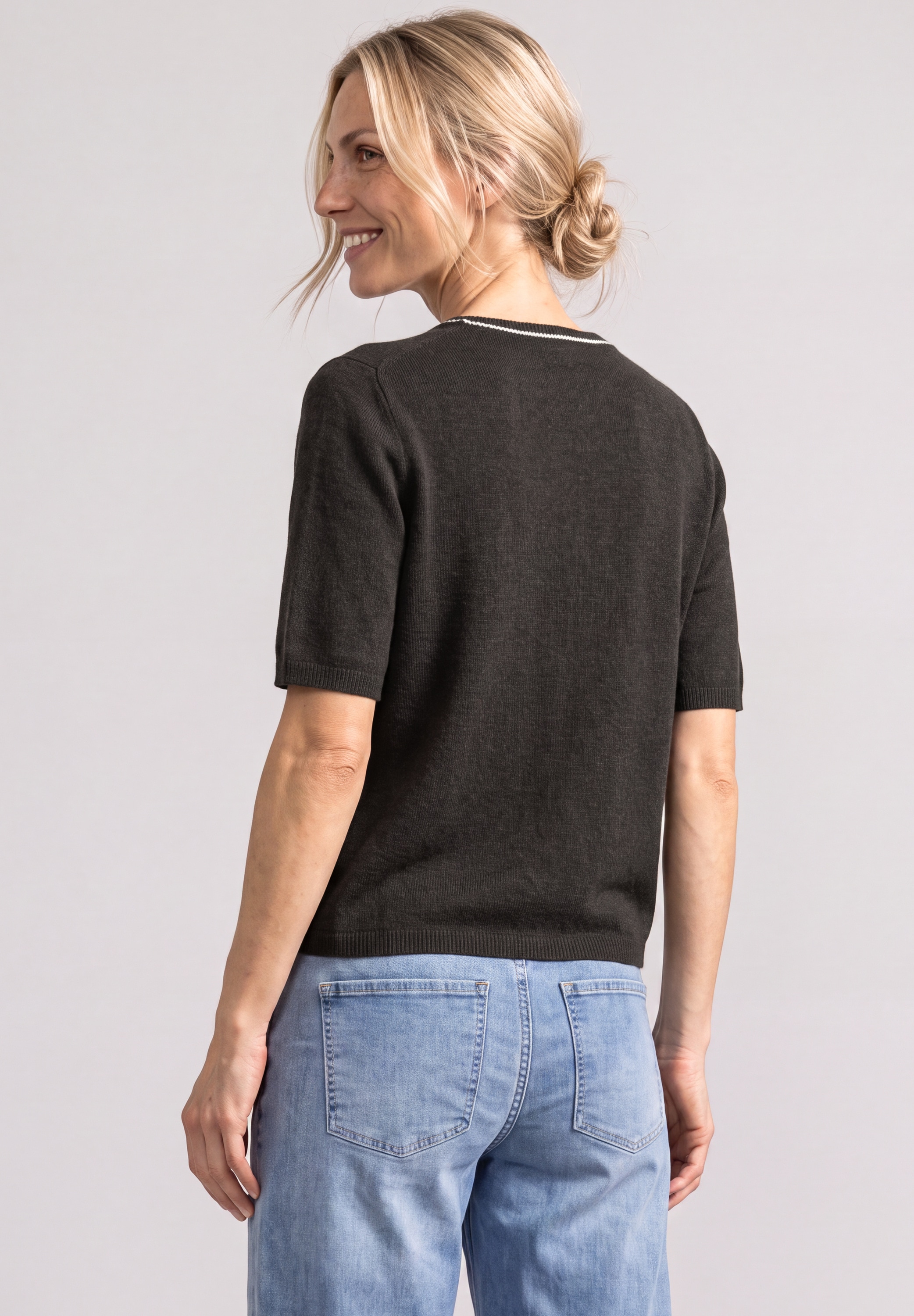 STREET ONE Kurzarmpullover mit Kontrastdetail