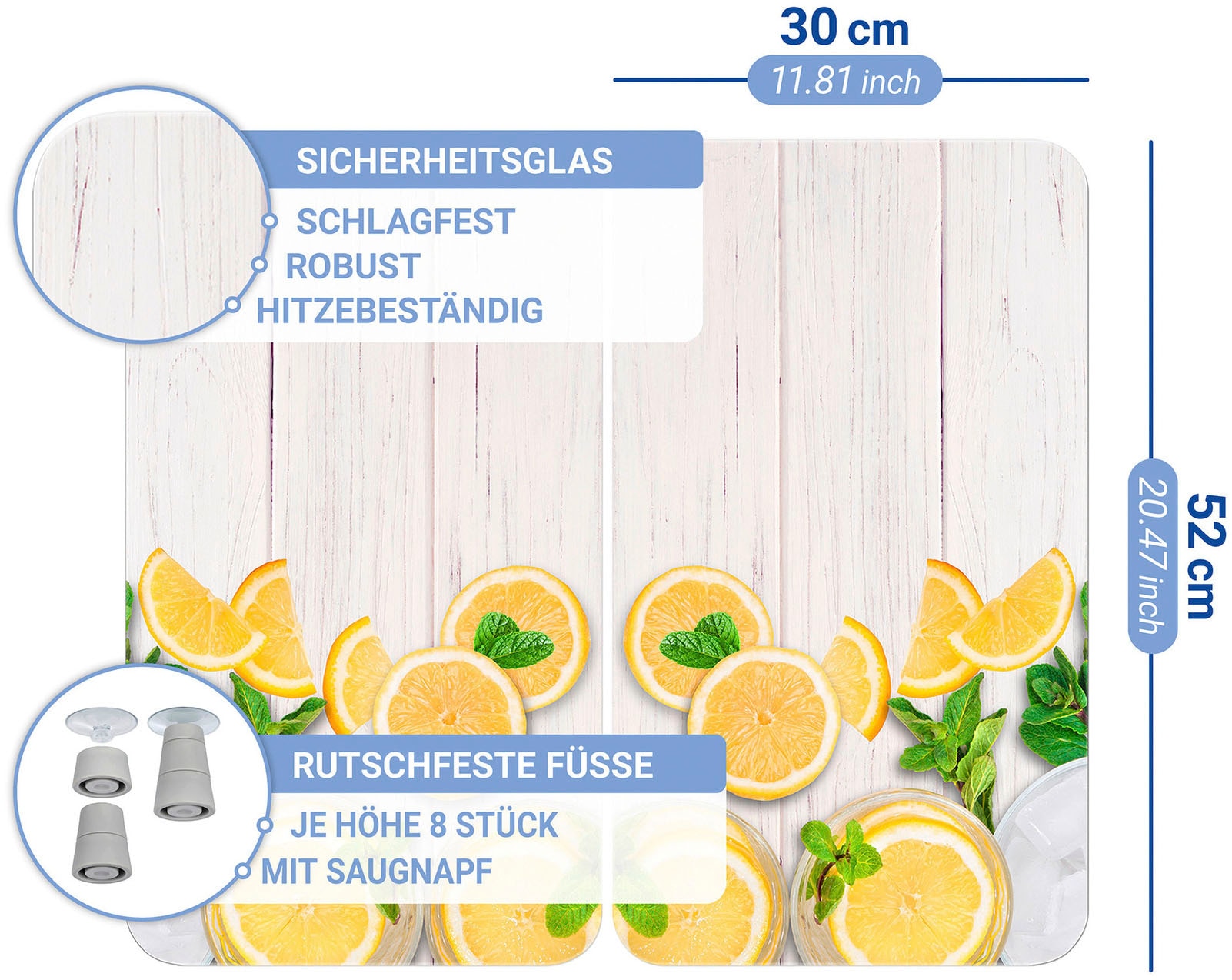 WENKO Herd-Abdeckplatte »Universal Modell Zitronen«, (Set, 2 tlg.), Herdabdeckung für alle Herdarten, kratzfest, mit rutschfesten Füßen