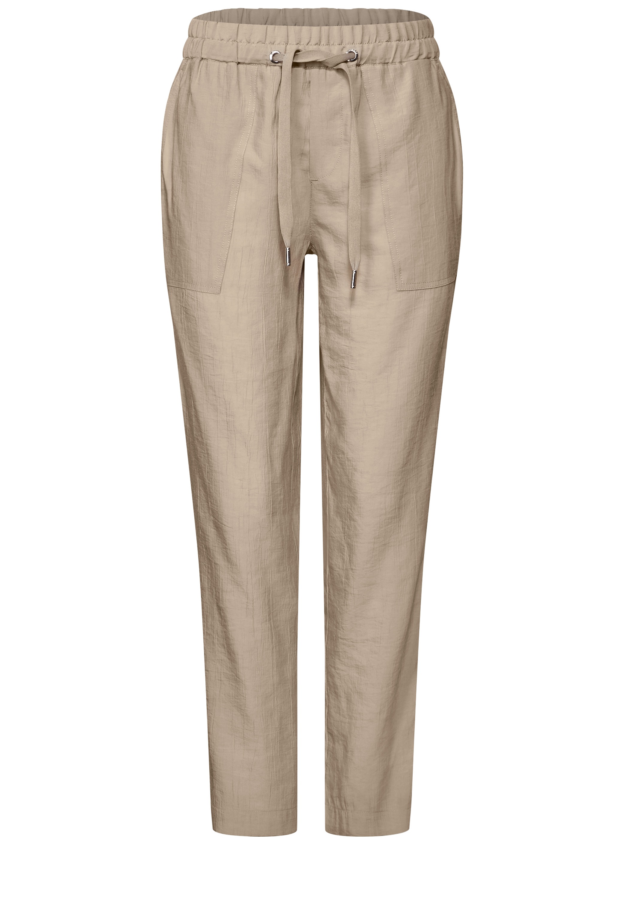 Röhrenhose STREET ONE, Damen, Gr. 42, Länge 28, beige (safari beige), Stoff, 83% Modal, 17% Polyester, unifarben, loose fit knöchelfrei, Hosen, mit Elastikbund 3