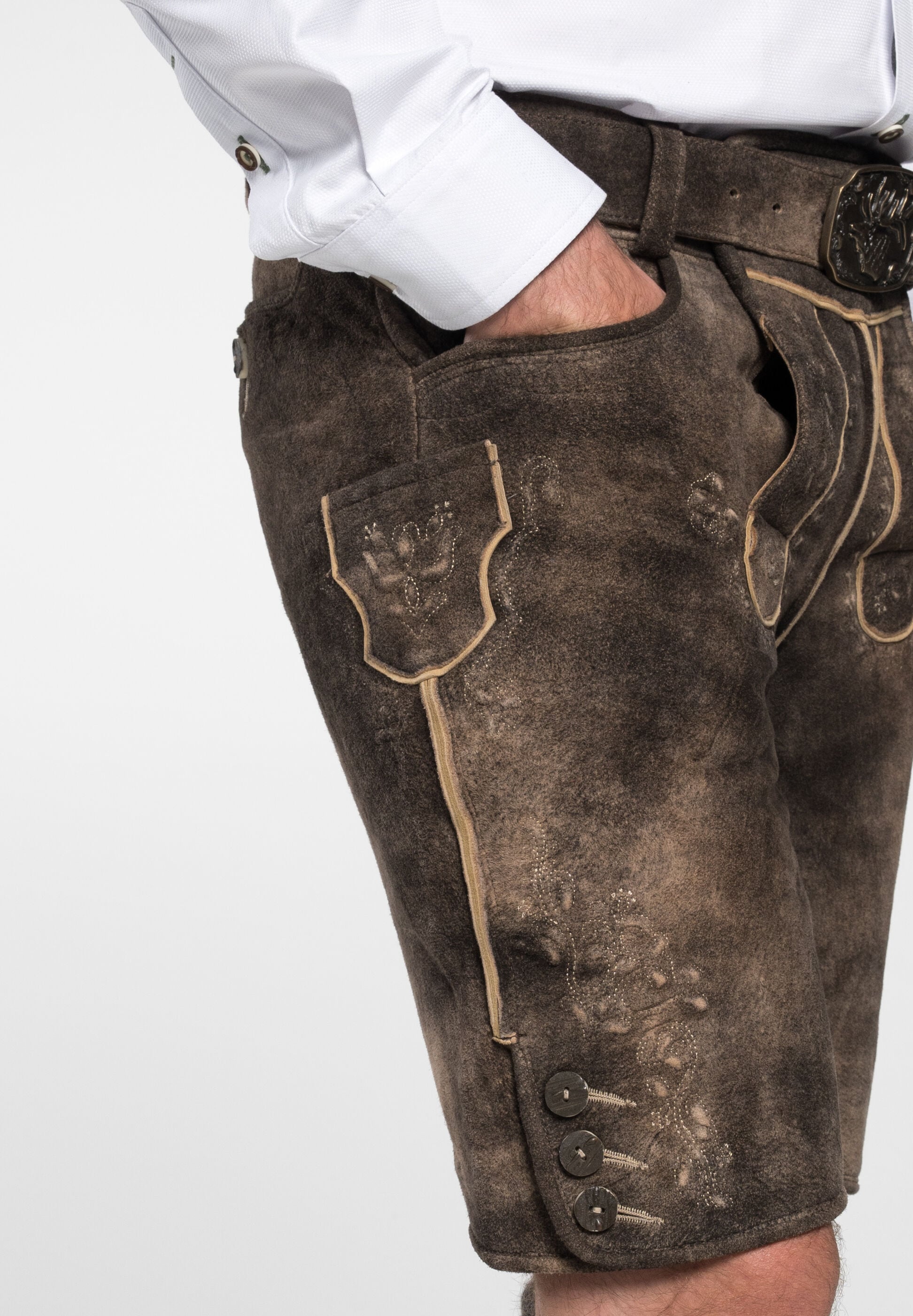 Spieth & Wensky Lederhose »Freud«  Lederhose mit Gürtelschließe, Hirschkopfmotiv