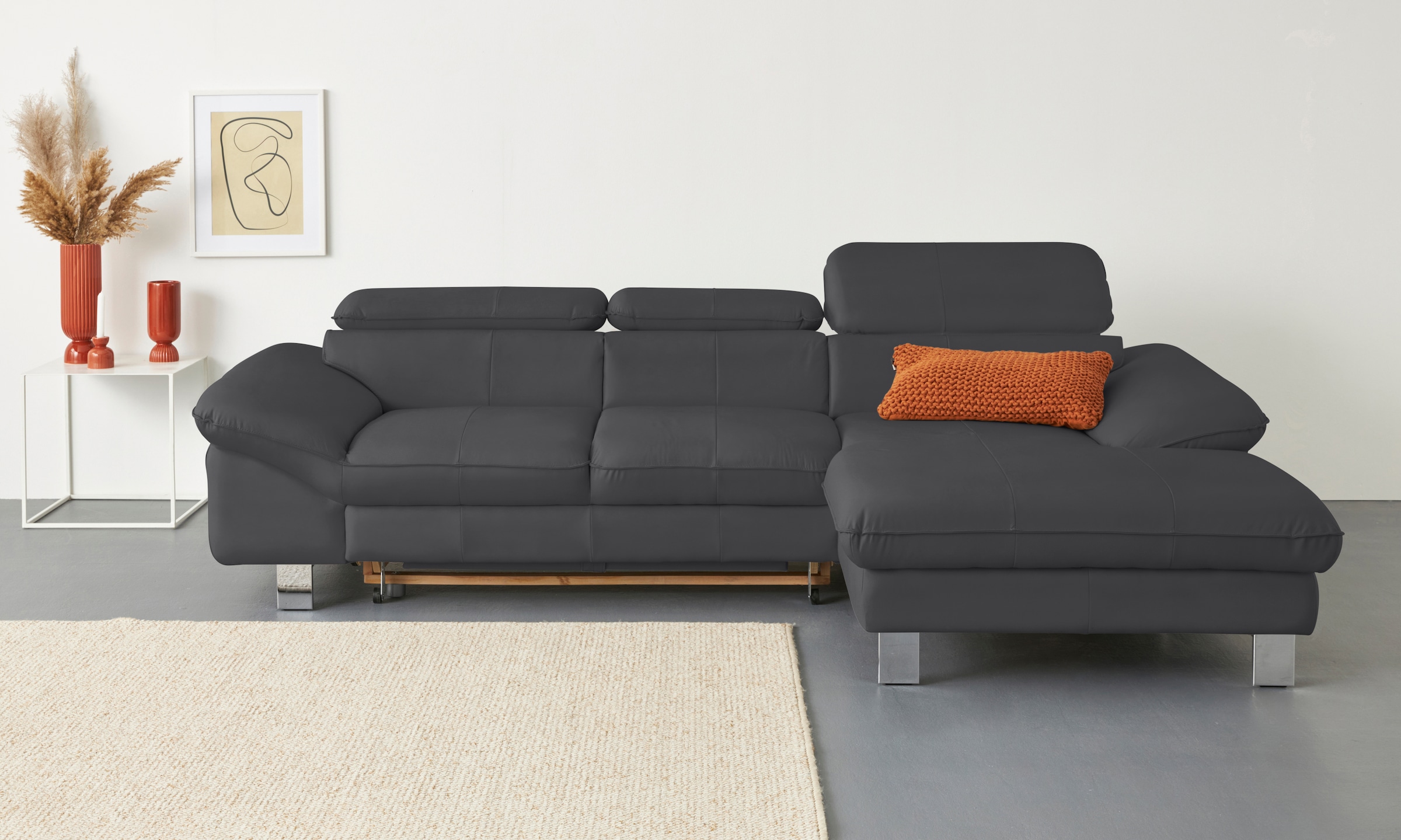 COTTA Ecksofa "Driver L-Form, B: 268 cm, moderne Couch mit Wellenunterfederung, Leder" Kopfteilverstellung, opt. Schlaffunktion + XL Bettkasten, LF:191x129cm