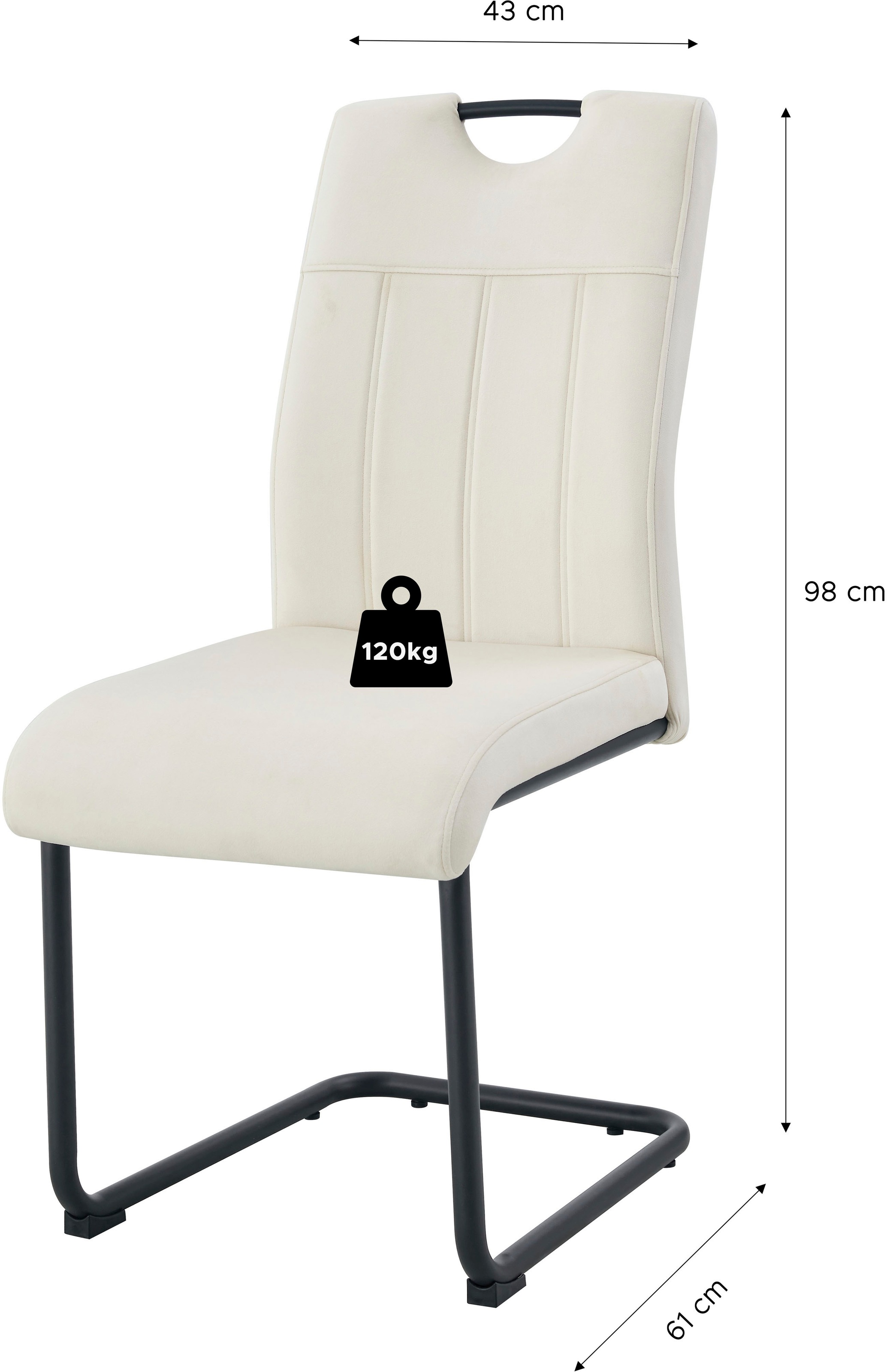 Home affaire Esszimmerstuhl »AIRDRIE, 2er Set, mit Metallgestell in matt schwarz« (Set) 2 Stk.in verschiedenen Farben, Belsatbarkeit pro Stuhl 120 kg, mit Griffloch