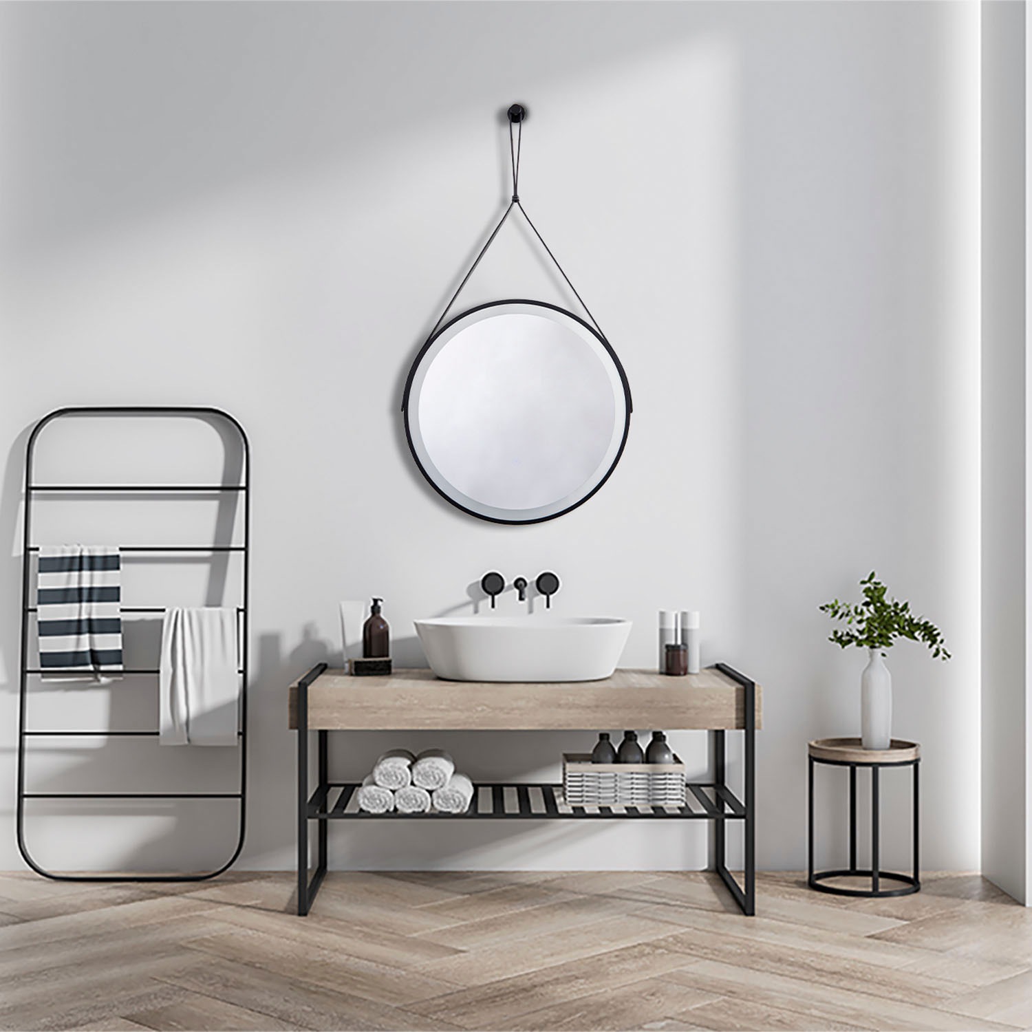 Paco Home Wandleuchte »IVY«, LED Backlight Rund 50cm IP44 Touch Kunstleder-Aufhängung