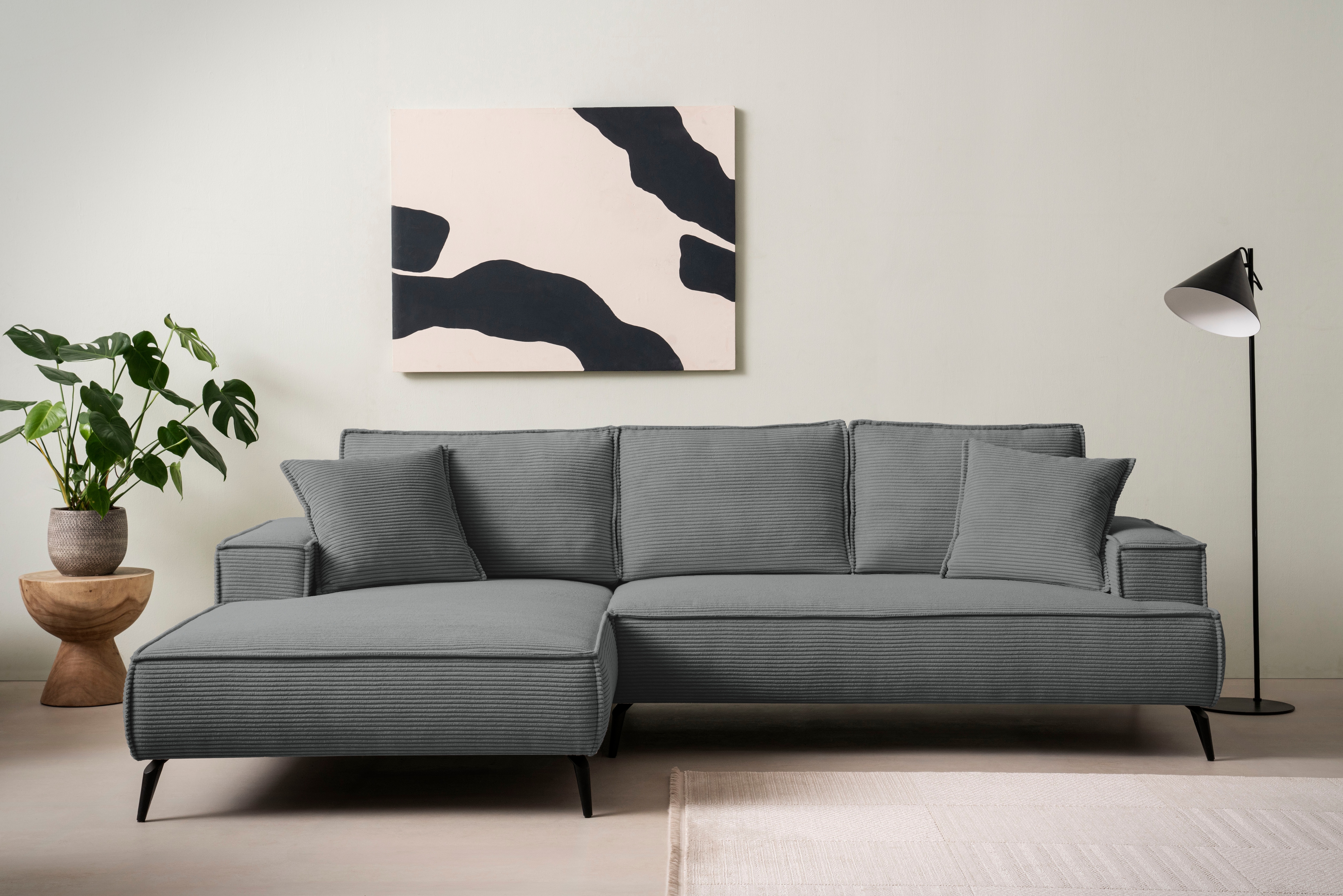 OTTO home Ecksofa "TVINNU Cord, L-Form, Breite 275 cm" wahlweise Recamiere rechts/links, schwarze Füße, bequemer Sitzkomfort