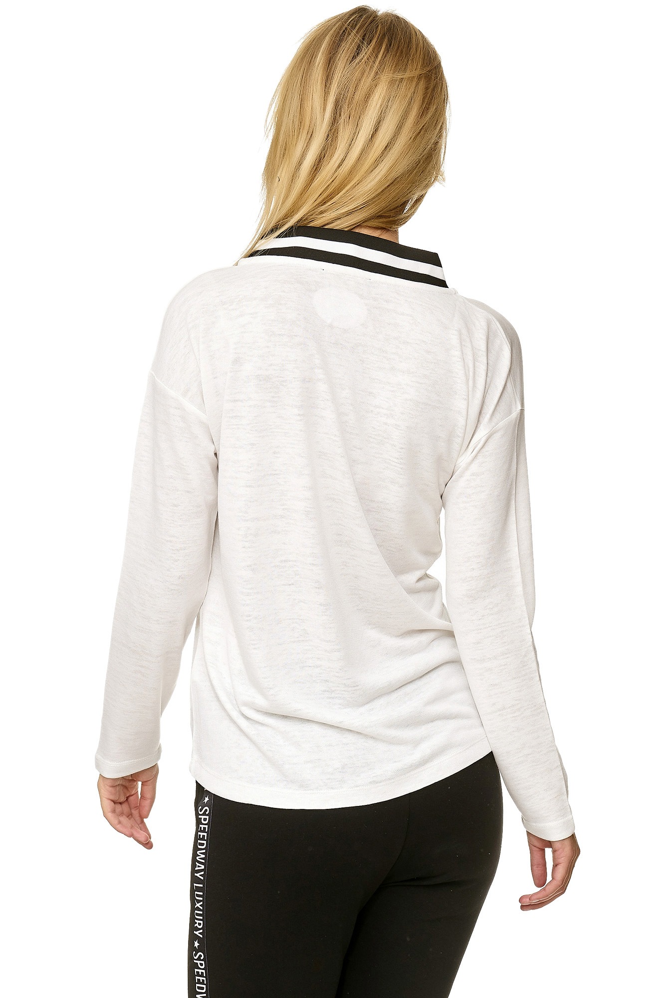 Decay Langarmshirt, mit gestreifter Ausschnittblende