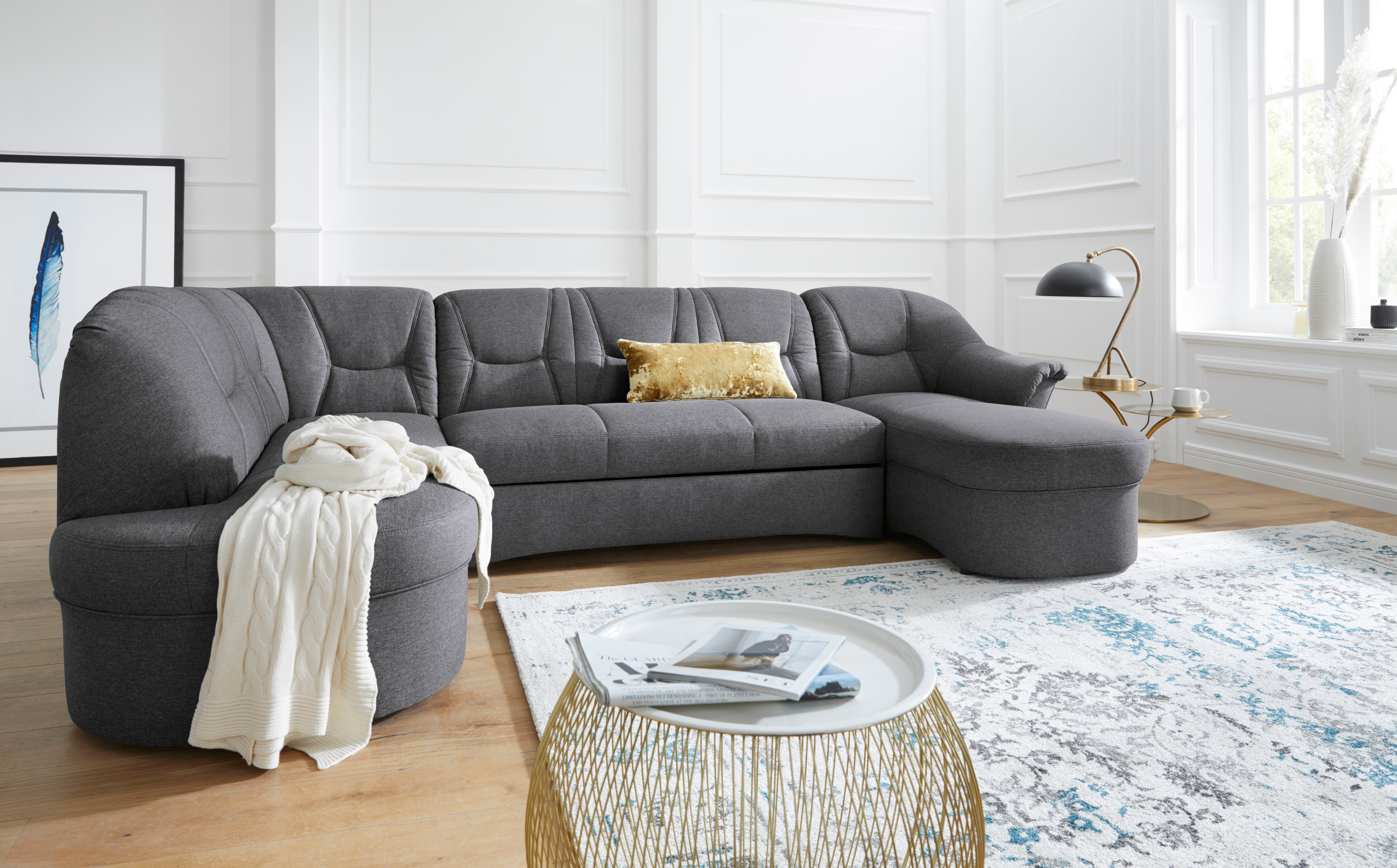 DOMO collection "SARAFINA 295x83x180 cm, auch mit Federkern für mehr Sitzkomfort" whlw. mit Bettfunktion, elegantes Design, U-Form