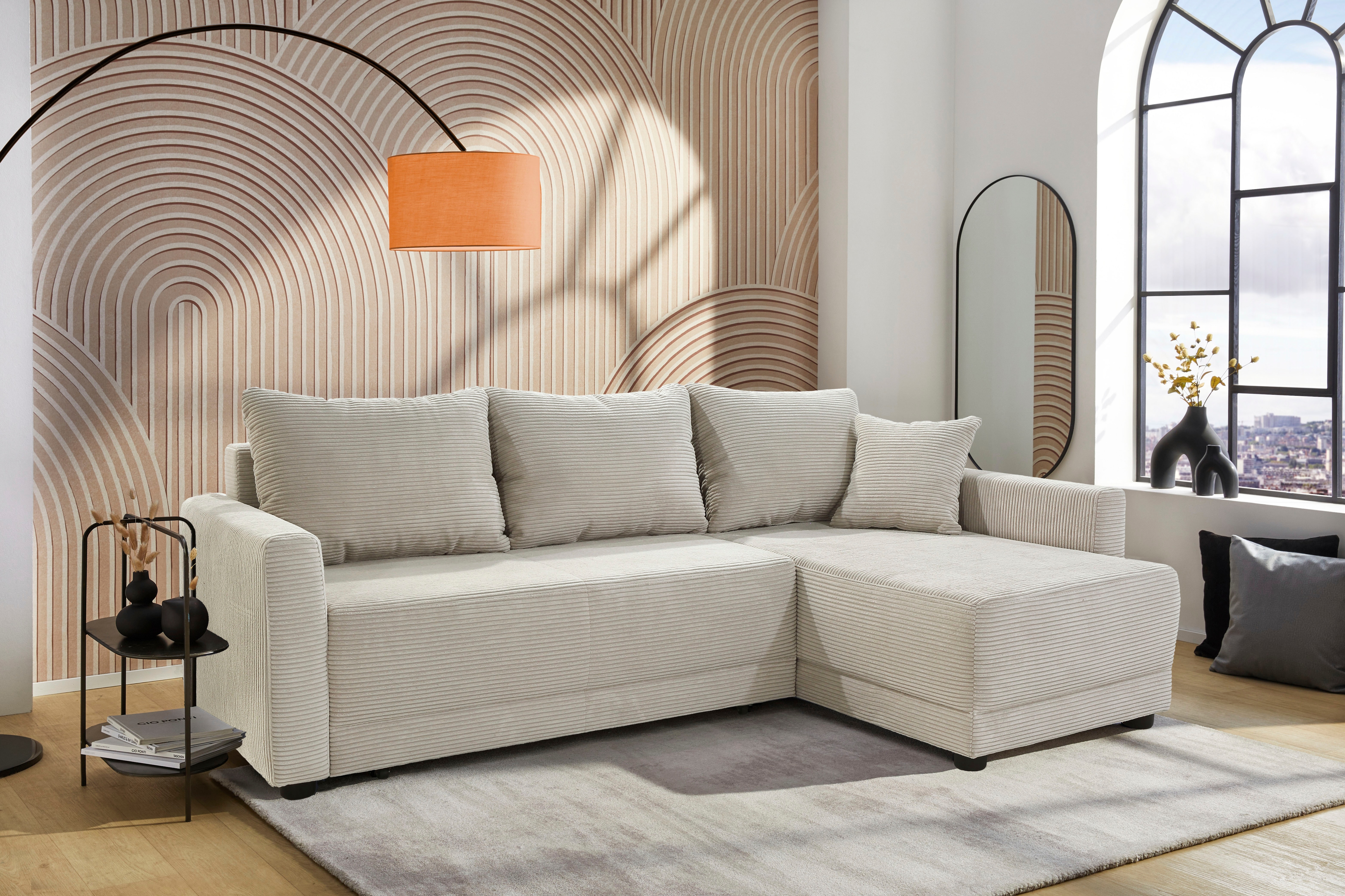Jockenhöfer Gruppe Ecksofa "Venezia L-Form, B: 234 cm" mit Schlaffunktion, Bettkasten & Zierkissen
