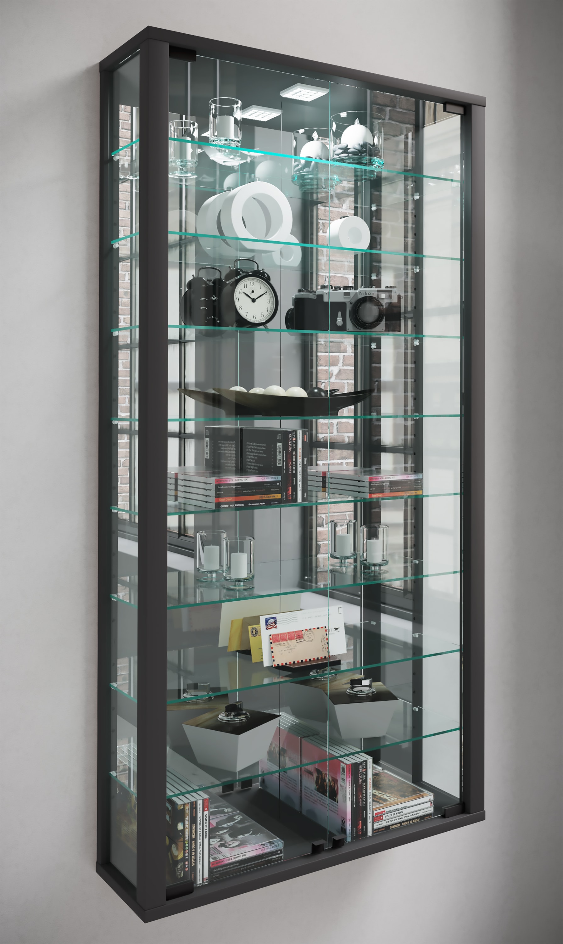 VCM Wandregal »VCM Glasvitrine hängend | Vitrine Glas mit ESG-Sicherheitsglas | Maße ca. H. 115 xx B. 59 x T. 18 cm| Hängevitrine Glas | Modern und platzsparend | Glas Vitrinenschrank - Vitrosa Maxi Spiegel«