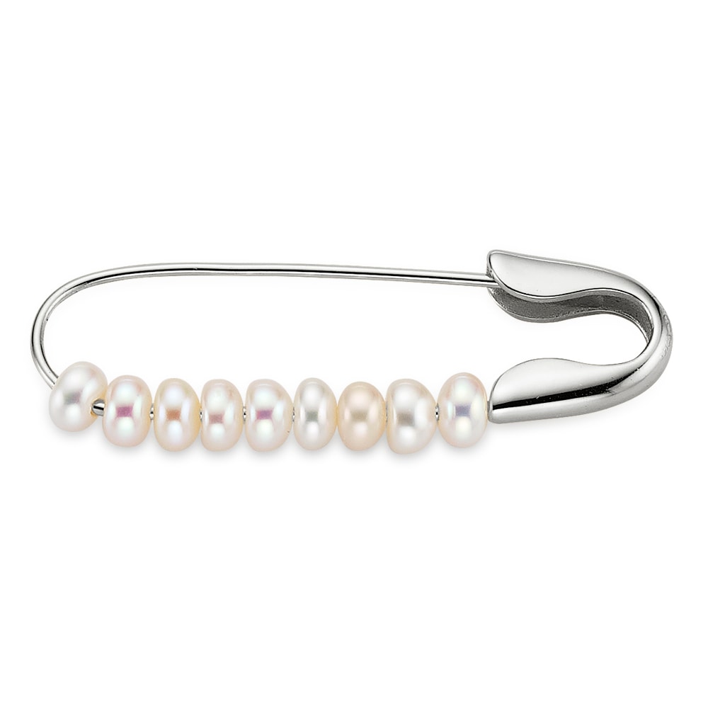 Anstecknadel "Schmuck Geschenk Brosche Sicherheitsnadel mit Muschelkernperlen", weiß (silberfarben, weiß), ANISTON JEWELRY & WATCHES, Broschen, Damen,
