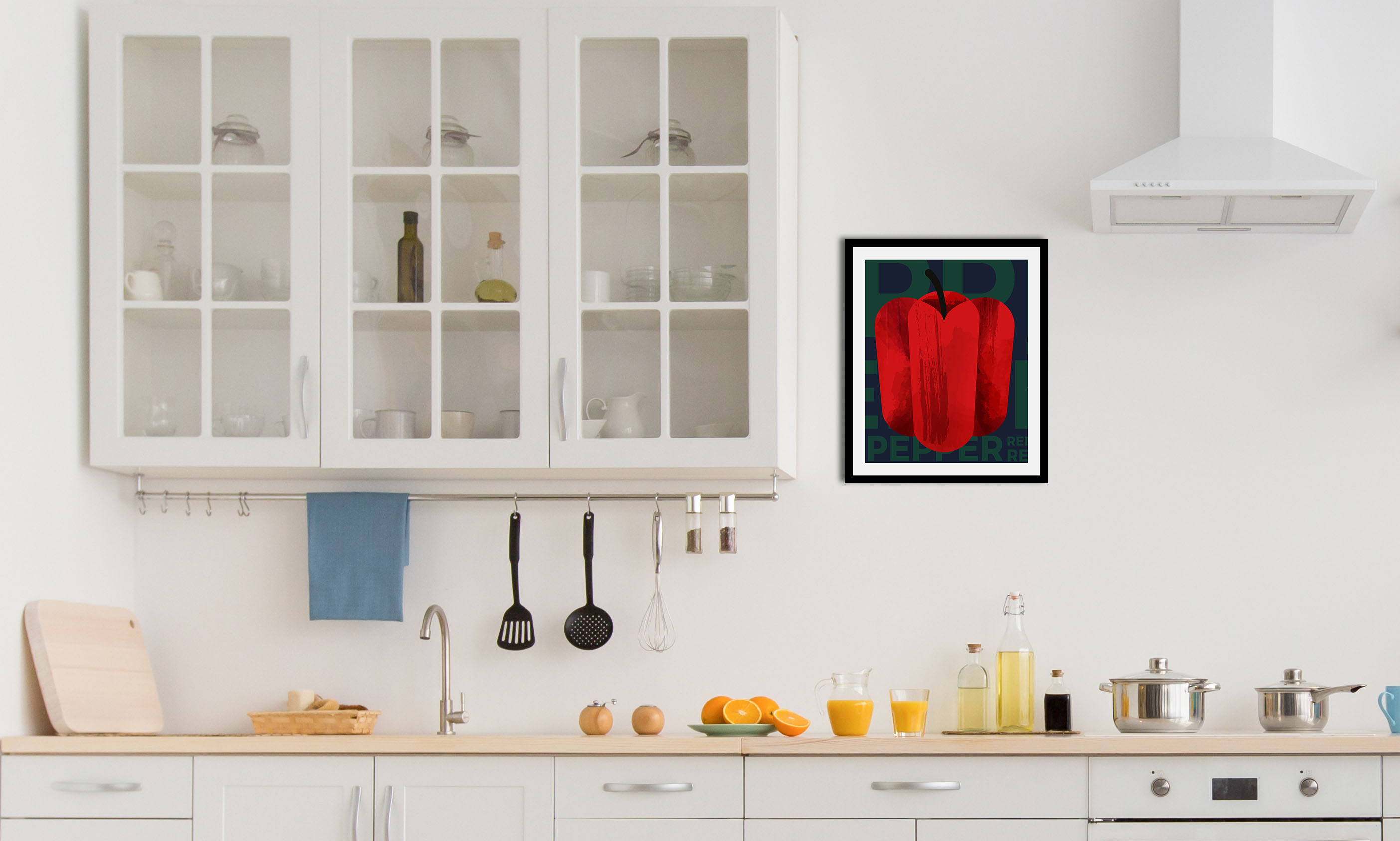 queence Bild "Paprika Art" Abstrakt Essen Kunst Lebensmittel Obst Obst Bilder Schriftzug 1 Stk. tlg. gerahmt