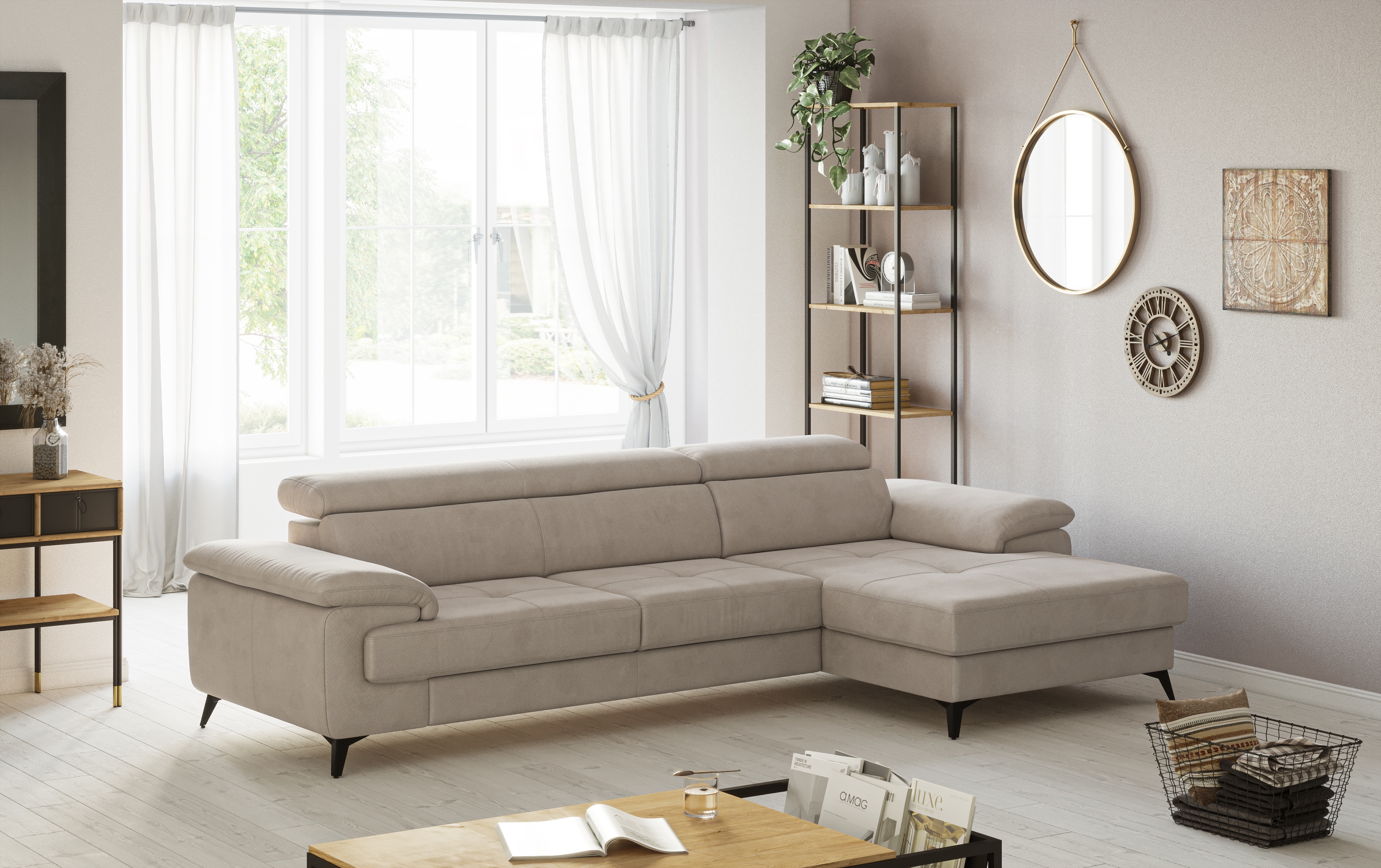 OTTO home Ecksofa "Astra L-Form, B: 300 cm, inkl. Kopfteilverstellung" opt. Schlaffunktion + XL-Bettkasten, LF:222x124cm, Wellenunterfederung