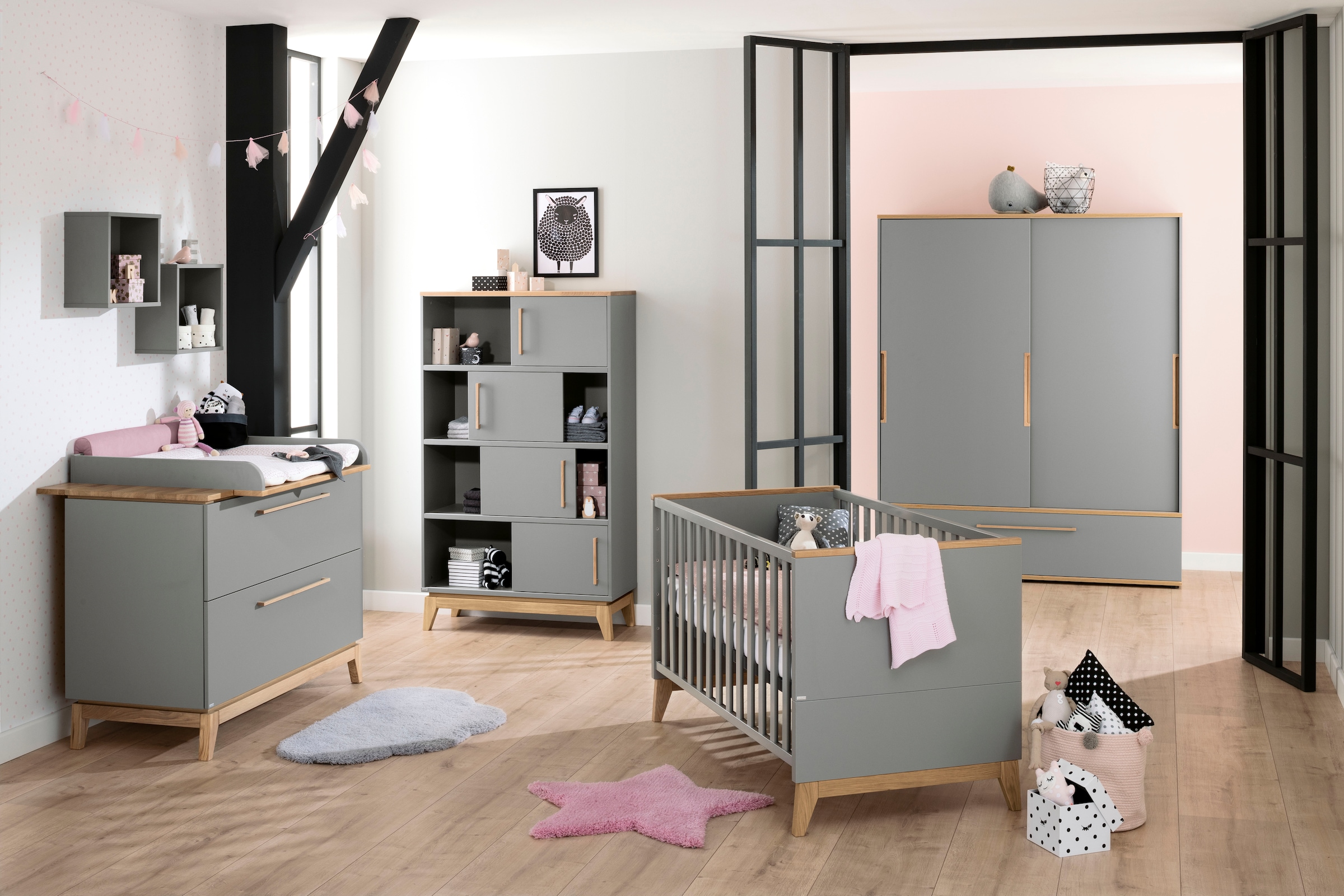 PAIDI Wickelaufsatz »STIENE in Beige oder Grau, zur Erweiterung der Kommode« B/H/T ca. 123/12/80cm,  Wickelauflage mit Eiche Massivholz und gerundeten Kanten