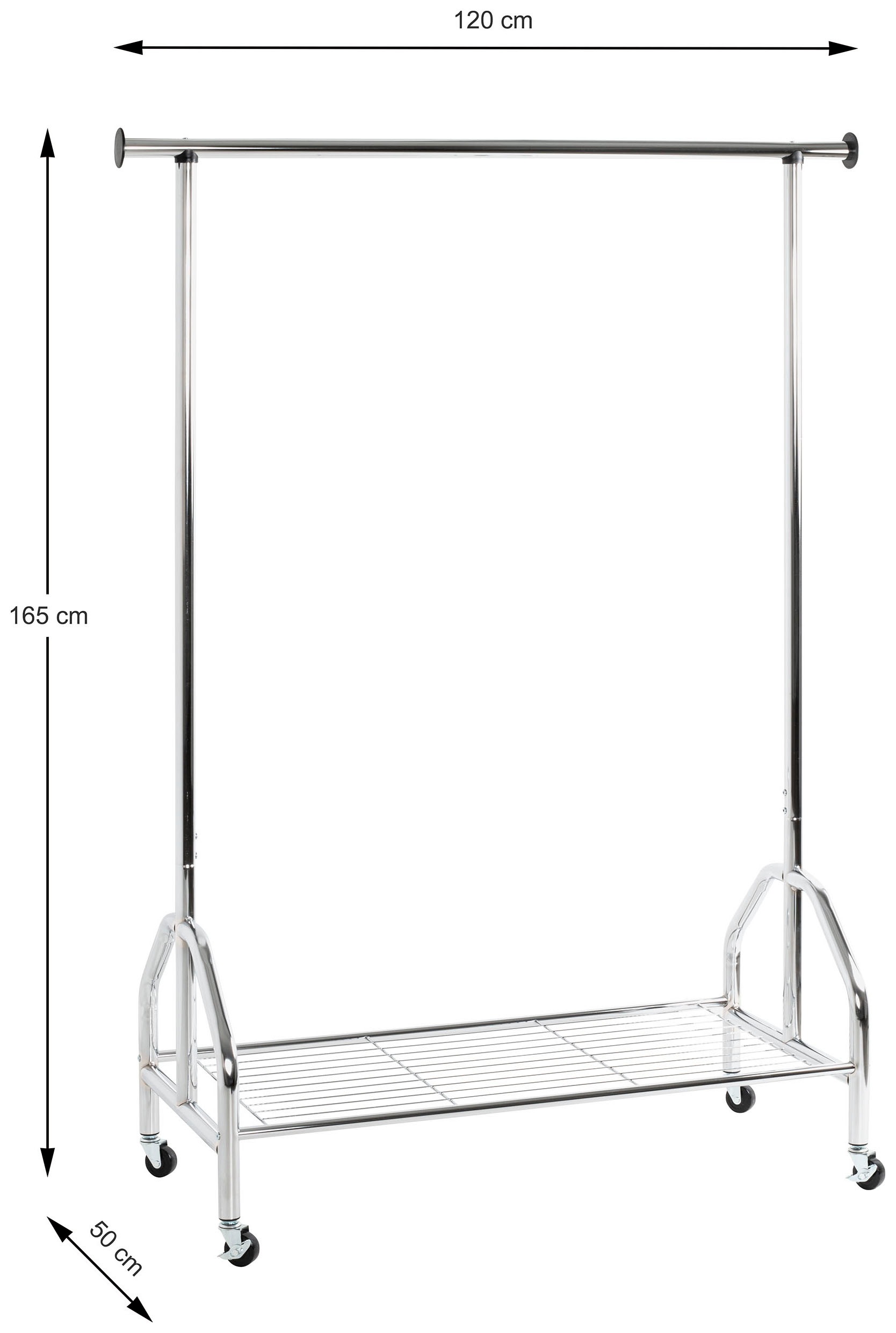 HAKU Garderobenständer »Garderobe, Garderobenständer, Kleiderständer auf Rollen, Kleiderwagen« rechteckig - aus Metall Silber - B/T/H 120/50/165 cm