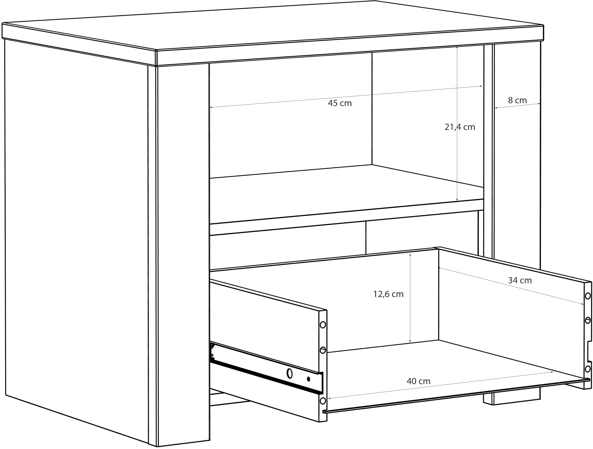 FORTE Nachtkommode B/H/T 61,6/52/42 cm , in 2 Dekoren erhältlich