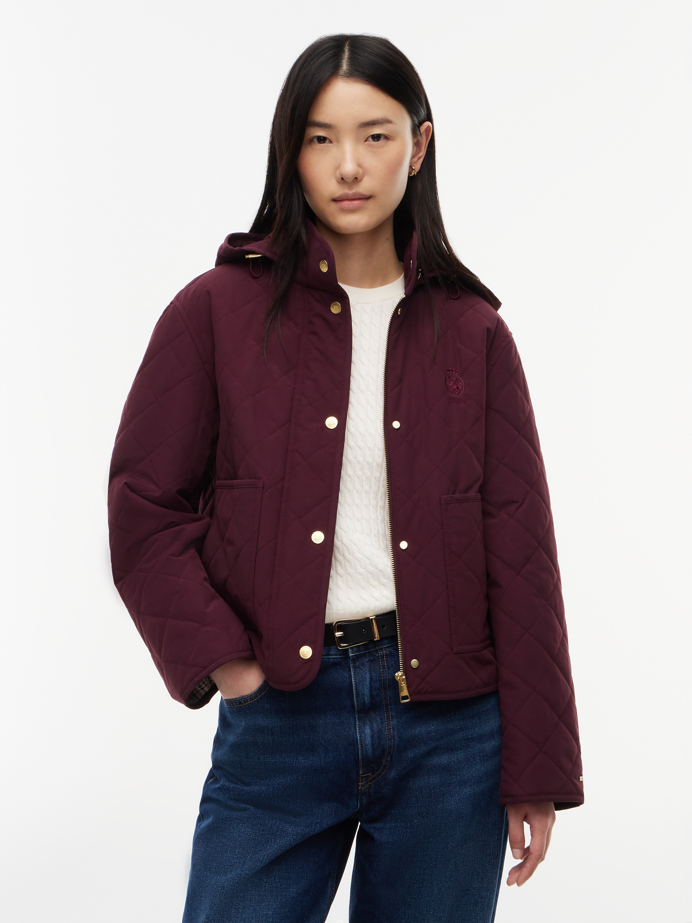 Tommy Hilfiger Steppjacke "QUILTED HOOD JACKET" mit Kapuze Baumwollmischung