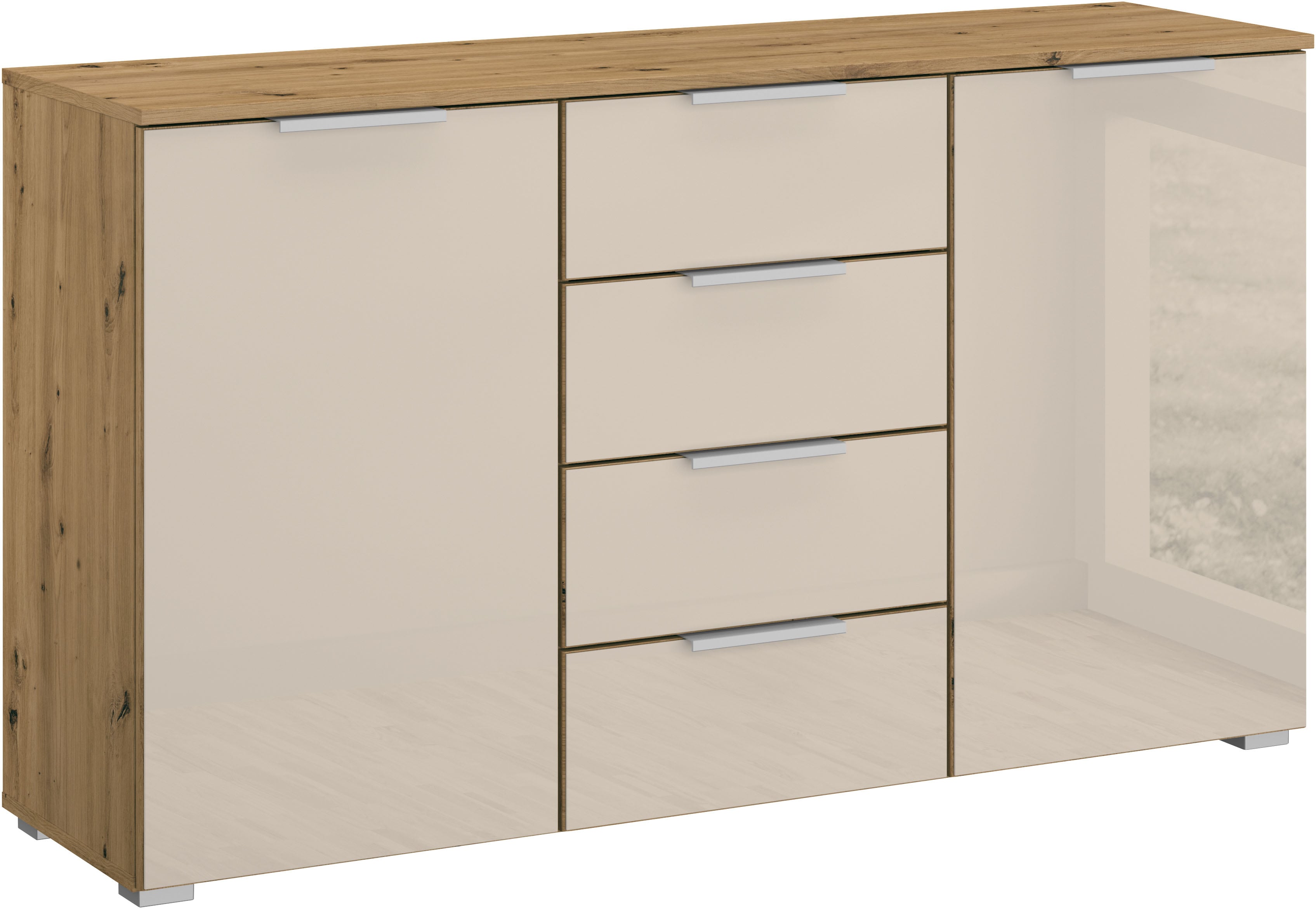 rauch Schubkastenkommode "Sideboard Kommode Kombikommode KOLUNA mit Glasfront" Breite 120 cm mit hochwertiger Glasfront, vier große Schubladen, mit insgesamt 4 Einlegeböden MADE IN GERMANY