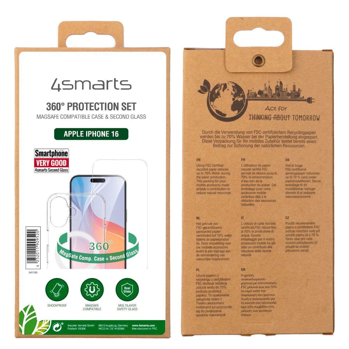 4smarts Handyhülle »360° Premium Protection Set für Apple iPhone 16«, Backcover, Schutzhülle, Handyschutzhülle, Case, Schutzcase, stoßfest