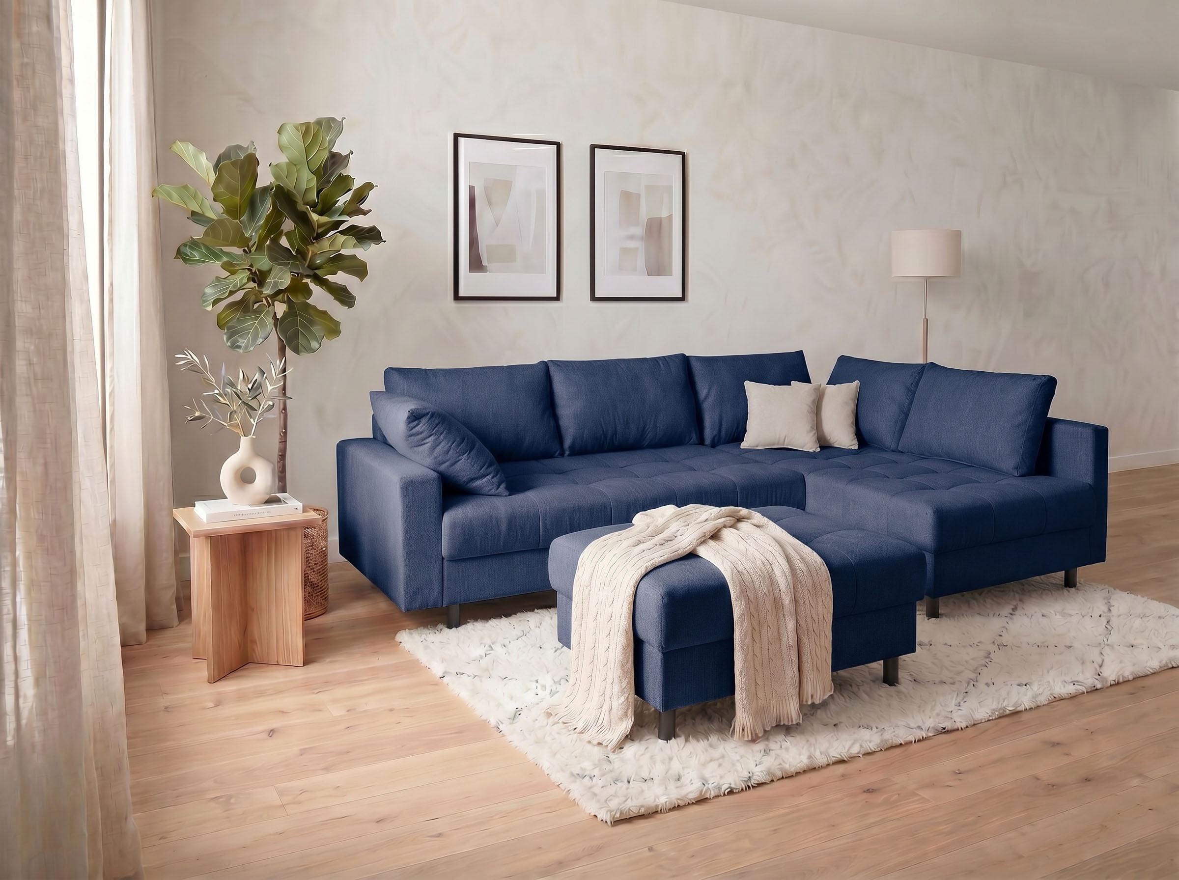 COLLECTION AB "Toni XL L-Form 274 cm Set inkl. Hocker" Set: Sofa & Hocker, 2 Zierkissen, Bonell-Federkern