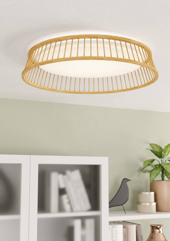 EGLO Deckenleuchte »LUPPINERIA«, 1 flammig, Leuchtmittel LED-Modul | LED fest integriert, Deckenlampe, Kunststoff in Weiß und Bambus in Natur, Lampe, Ø 45 cm