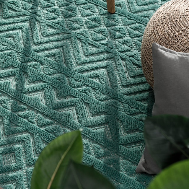 Paco Home Teppich »Livorno 673«, rechteckig, Uni-Farben, Scandi, Rauten  Muster, Hoch-Tief Effekt, Outdoor geeignet auf Rechnung | BAUR | Kurzflor-Teppiche