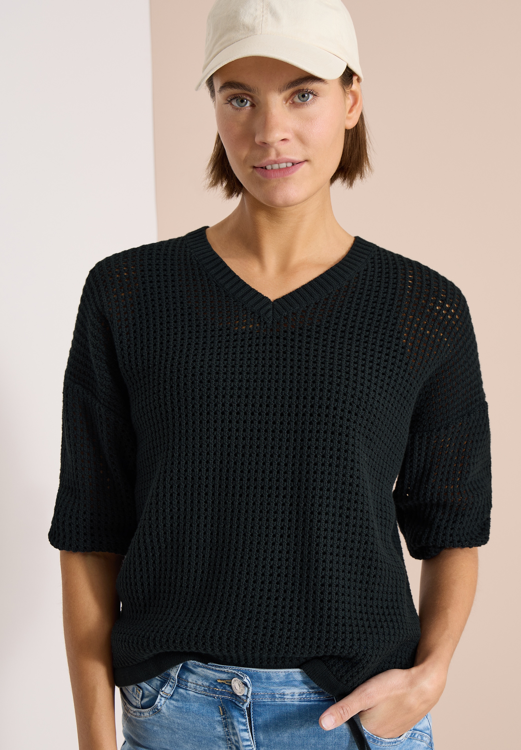 Cecil Kurzarmpullover mit V-Ausschnitt