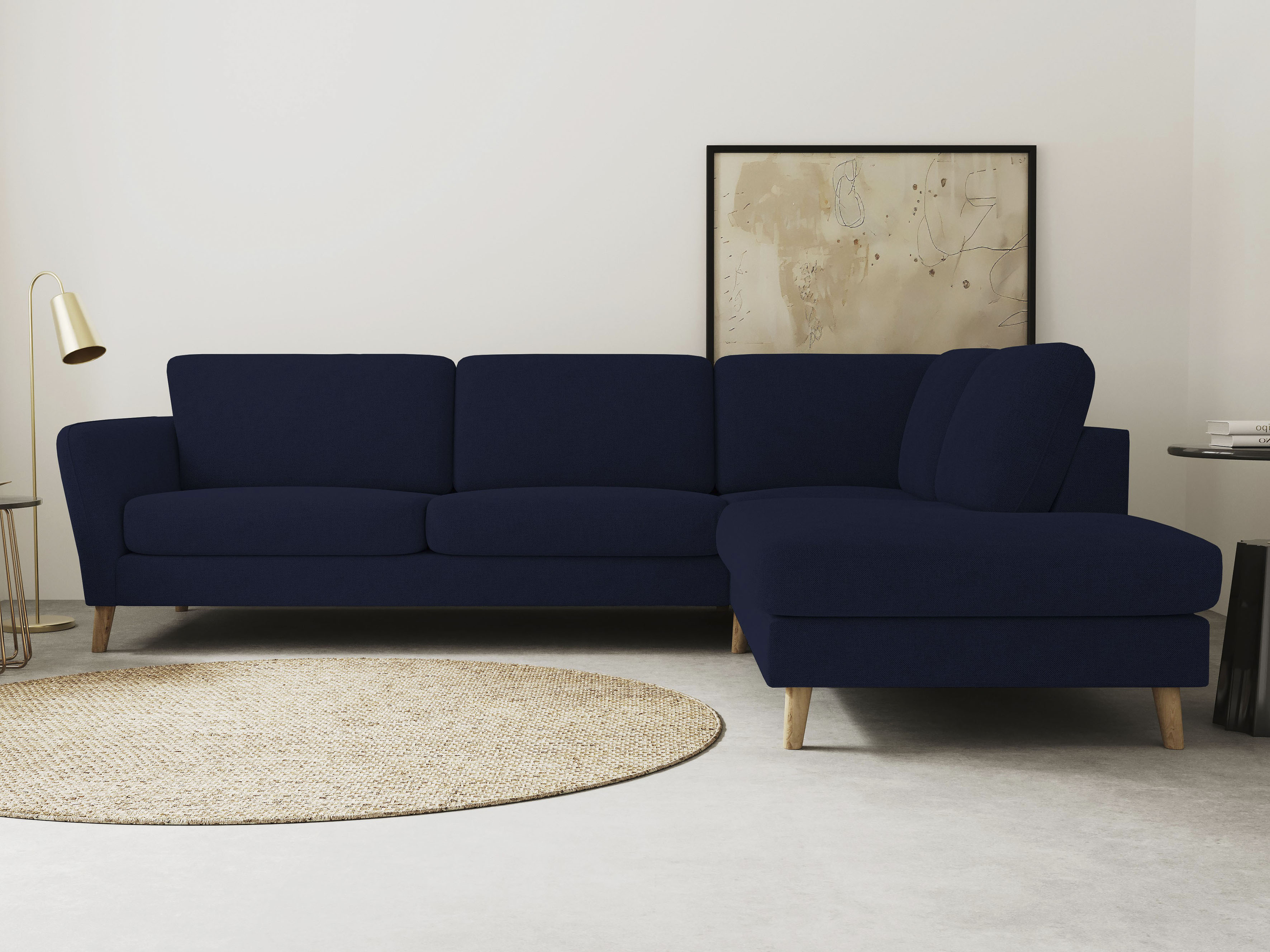 OTTO home Ecksofa "MARSEILLE 278/202 cm, L-Form, Ottom. rechts/links, verschiedene Bezüge" Massivholzbeine Eiche, Landhausstil, Wellenunterfederung