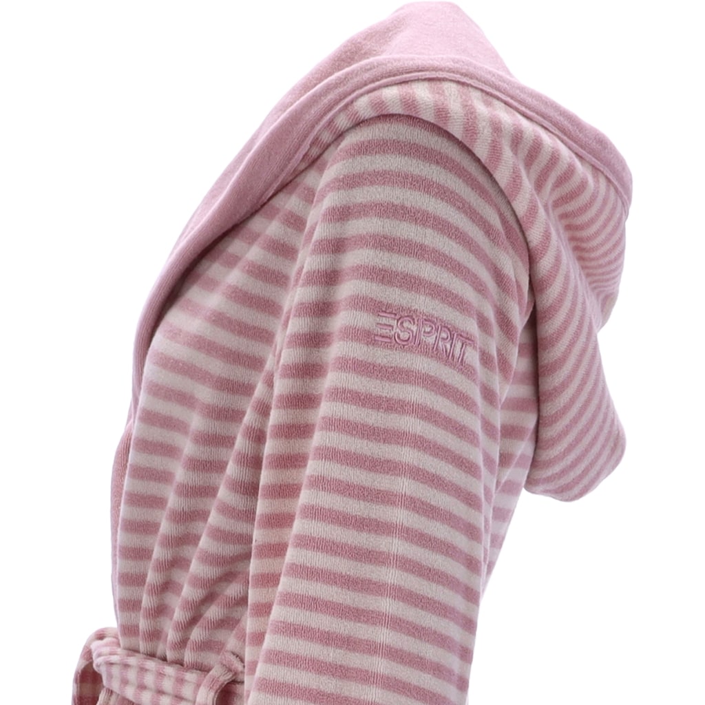 Esprit Damenbademantel »Striped Hoody«, (1 St.), gestreift, mit Kaputze & Logostickerei, kurz