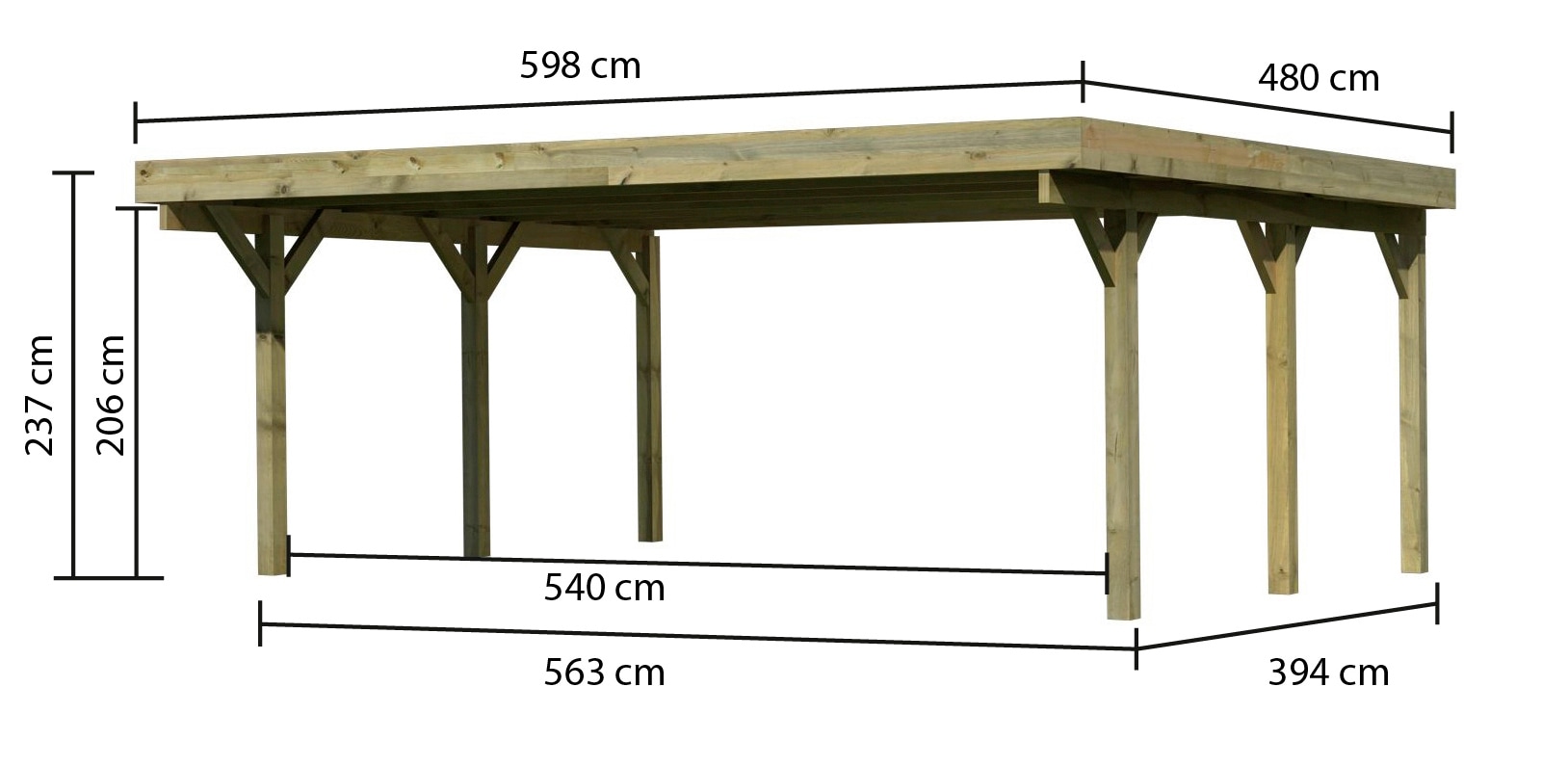 Karibu Doppelcarport »Classic 1«, Holz, 540 cm, braun