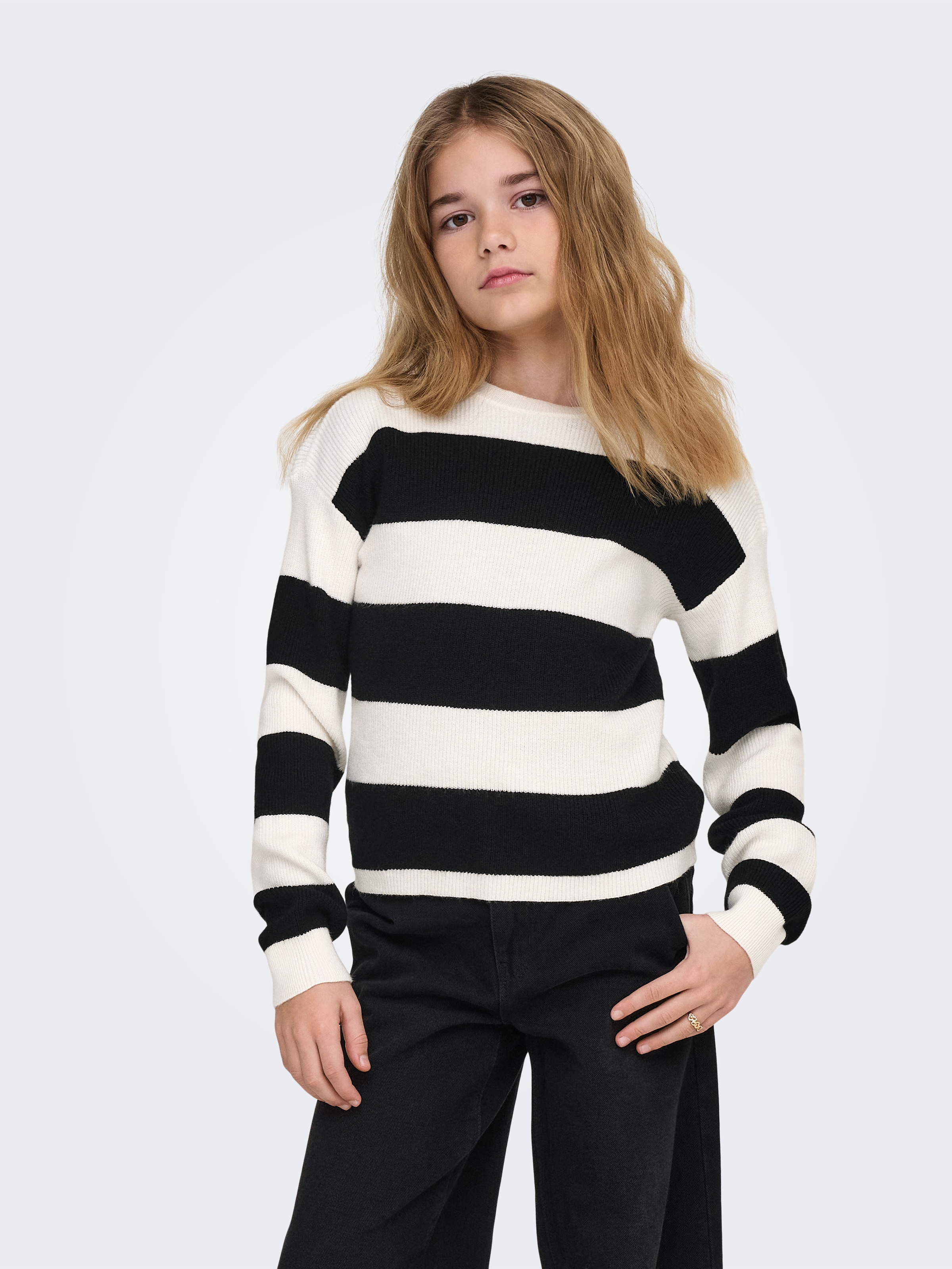 KIDS ONLY Strickpullover "KOGFRANCA SHORT L/S STRIPE KNT NOOS" Viskosemischung, loose fit