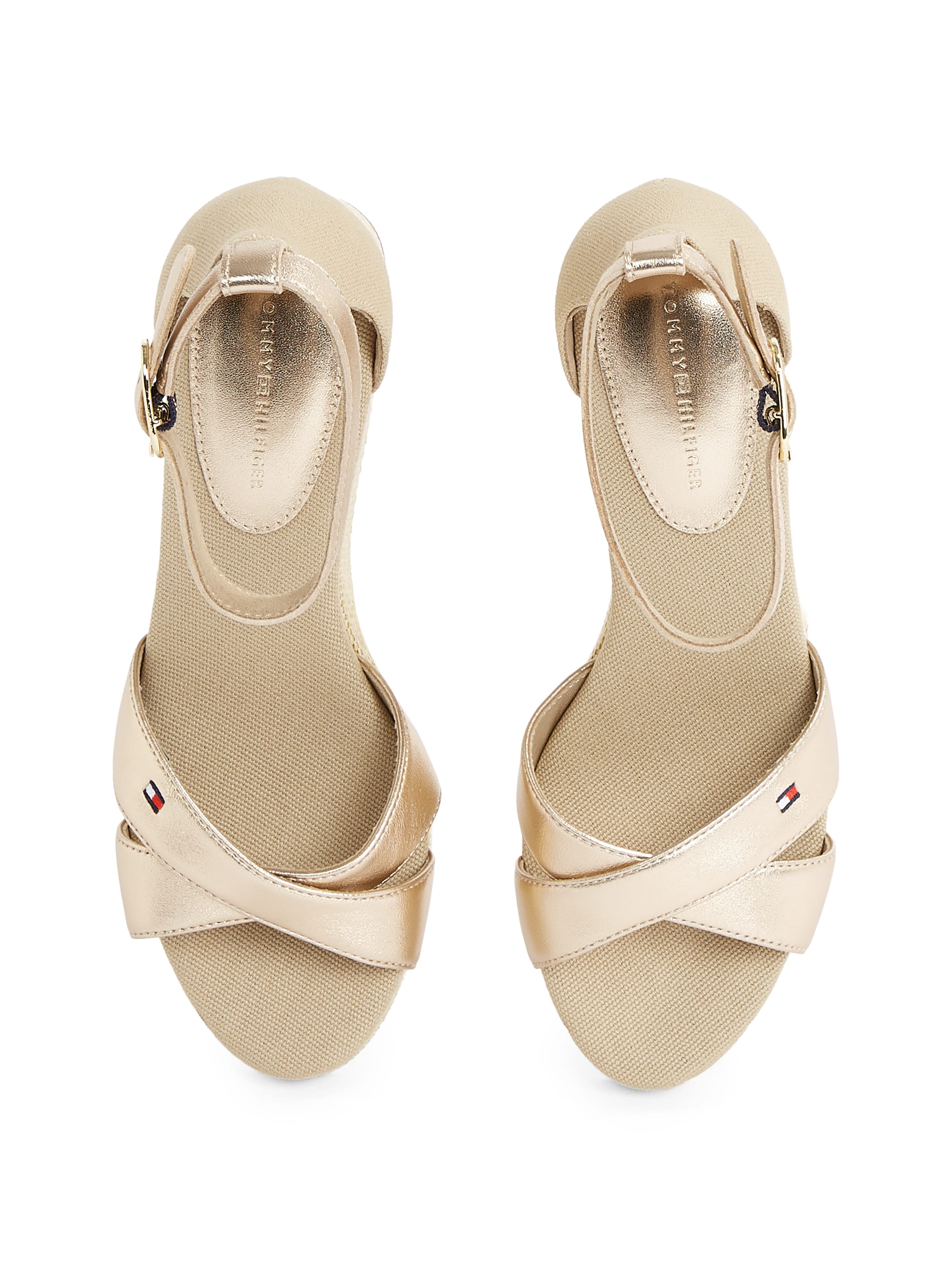 Tommy Hilfiger Keilsandalette »FLAG METALLIC MID WEDGE ESPAD«, Riemchensandale, Sommerschuh mit verstellbarer Schnalle