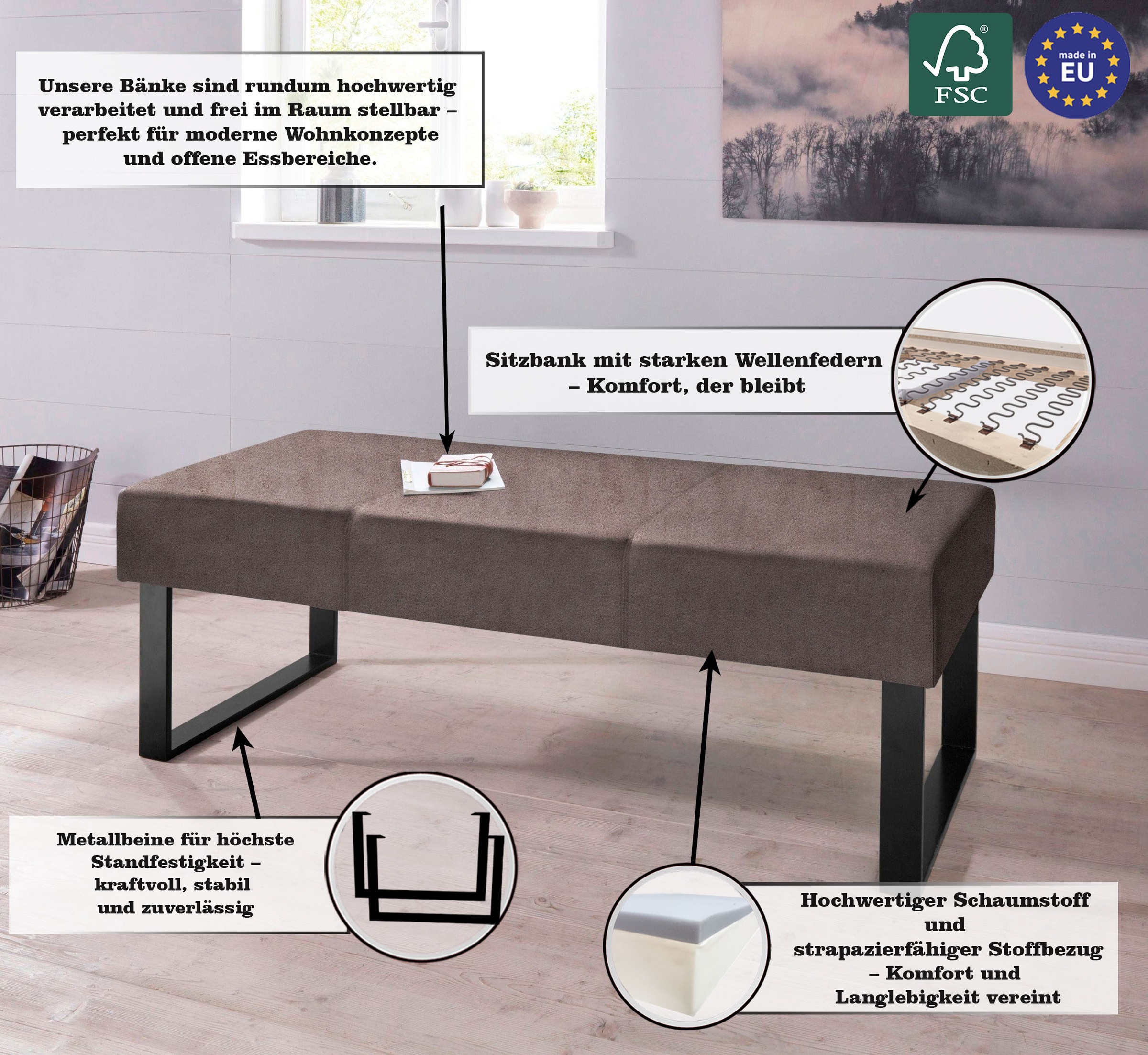 Home affaire Sitzbank »Oliver«, Breite 140cm, mit Metallgestell