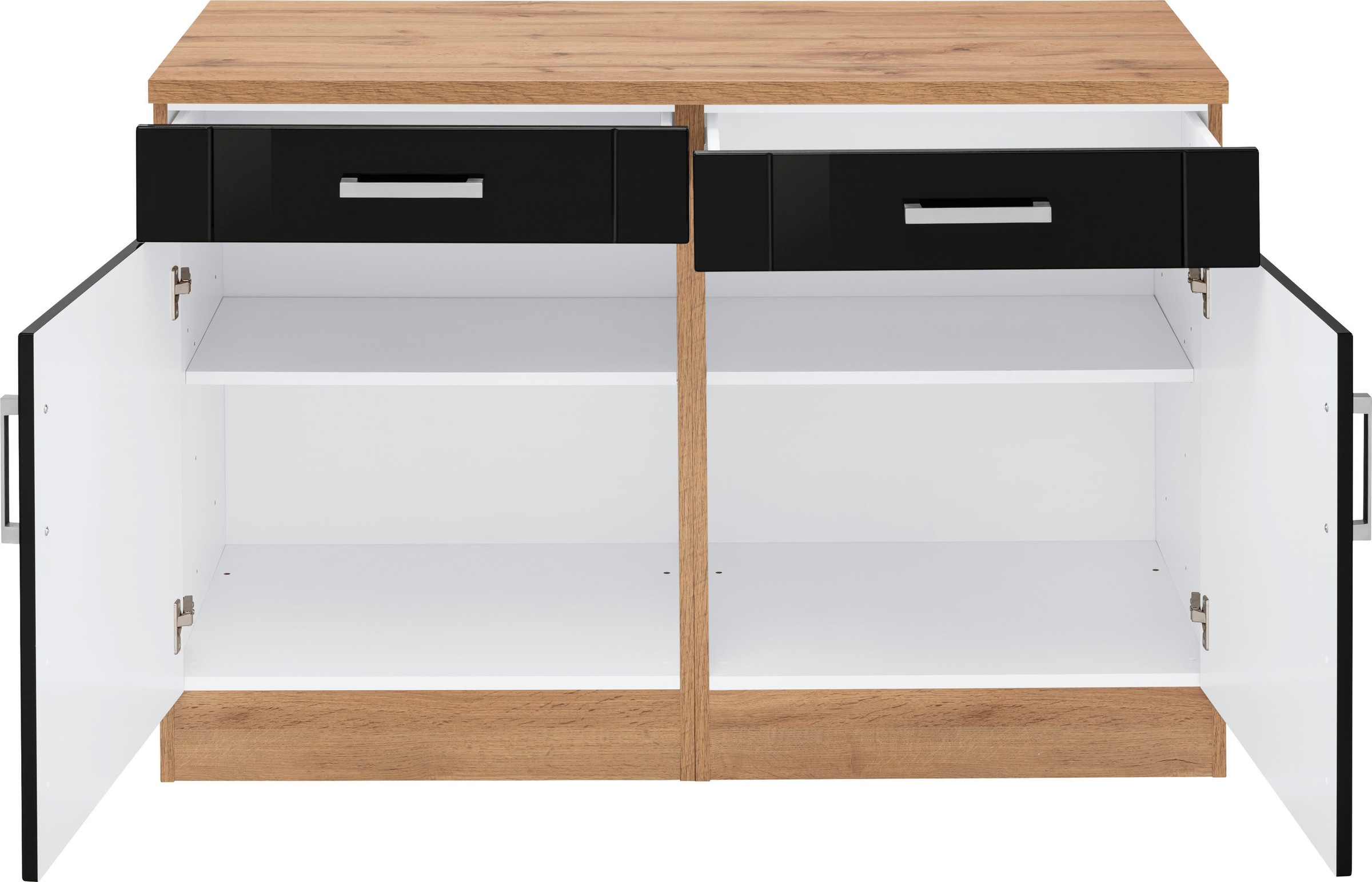 KOCHSTATION Unterschrank »KS-Tinnum«, 120 cm breit, Metallgriffe, MDF Fronten, 2 Schubkästen, 2 Türen