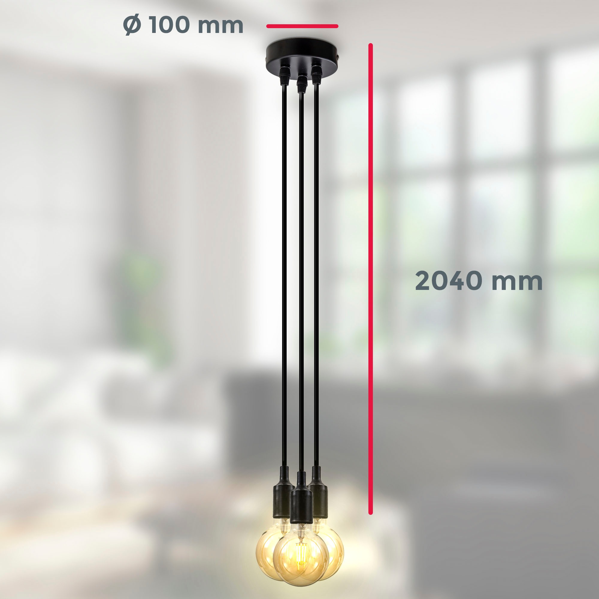 B.K.Licht Pendelleuchte »BK_PL1294 Pendellampe, Schwarz, mit Stoffkabel, Retro«, 3 flammig, Leuchtmittel E27 | ohne Leuchtmittel, 3-flammige Hängeleuchte, E27, Ohne Leuchtmittel, Länge: 2,04 Meter