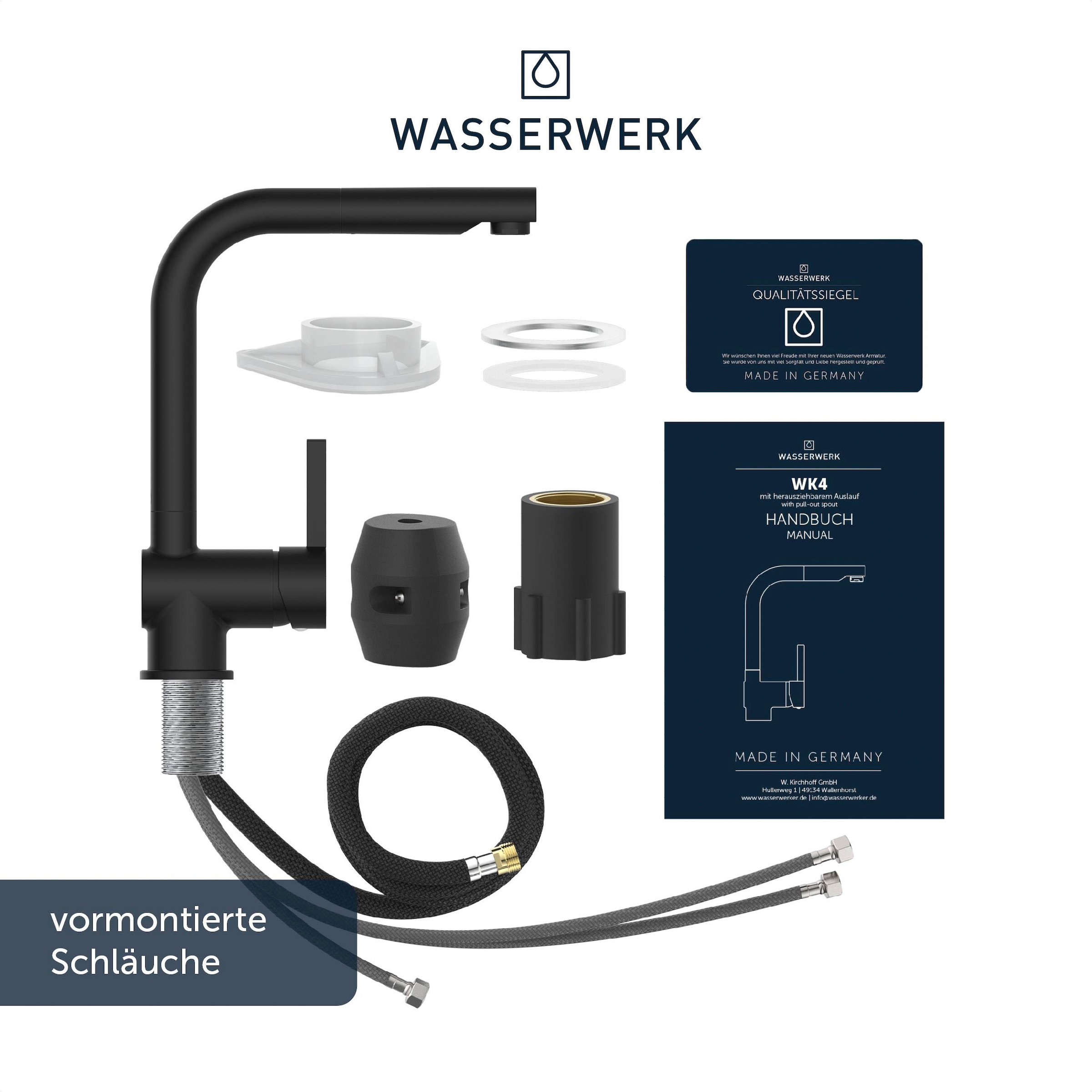 WASSERWERK Spültischarmatur »WK 4, Wasserhahn, Küche, Einhebelmischer«, 360° schwenkbar, Cold-Start-Funkt., herausziehbar