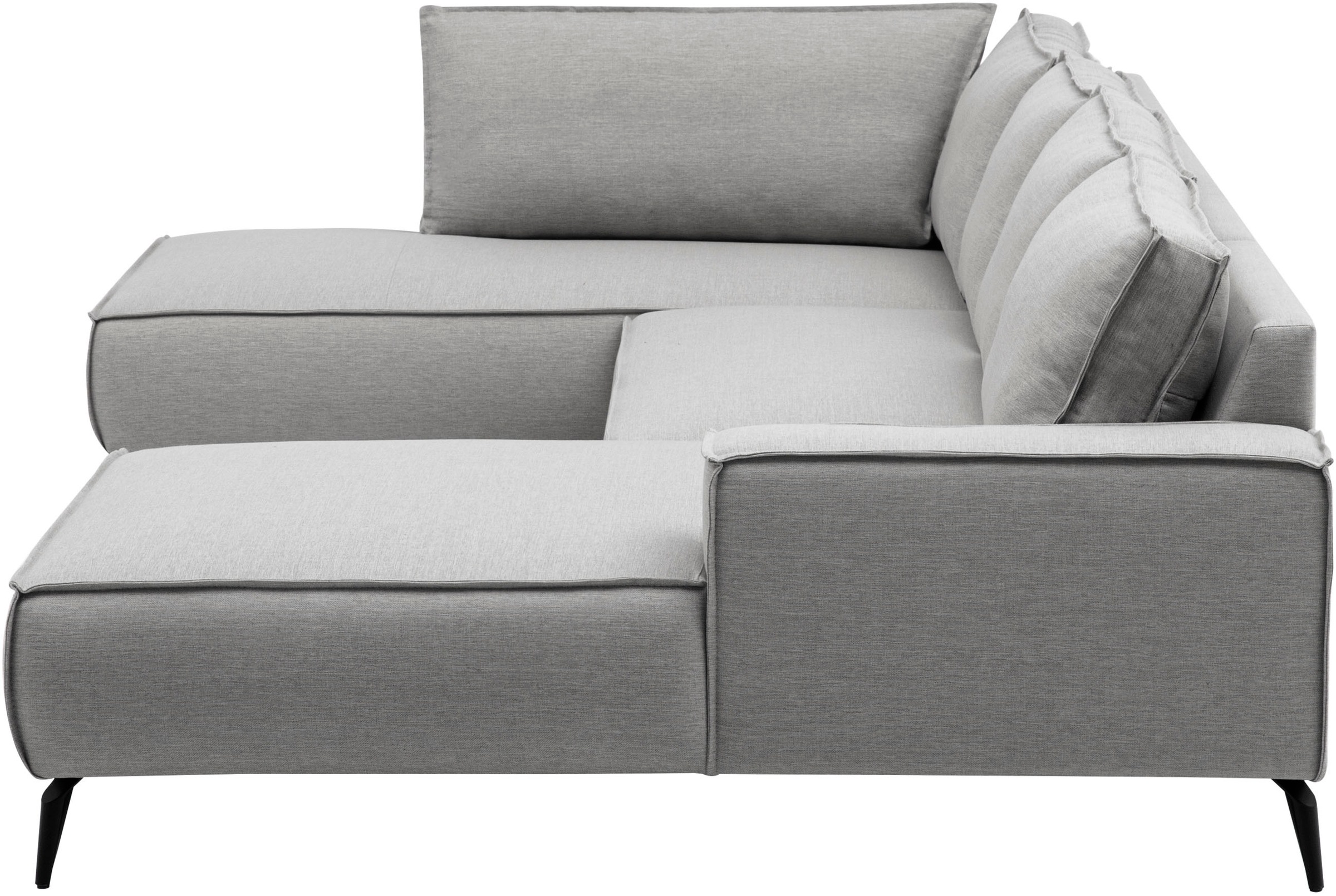 OTTO home Wohnlandschaft »TVINNU Leinenoptik, 354 cm« Recamiere rechts/links, schwarze Metallfüße, bequeme Sitz-/Liegefläche
