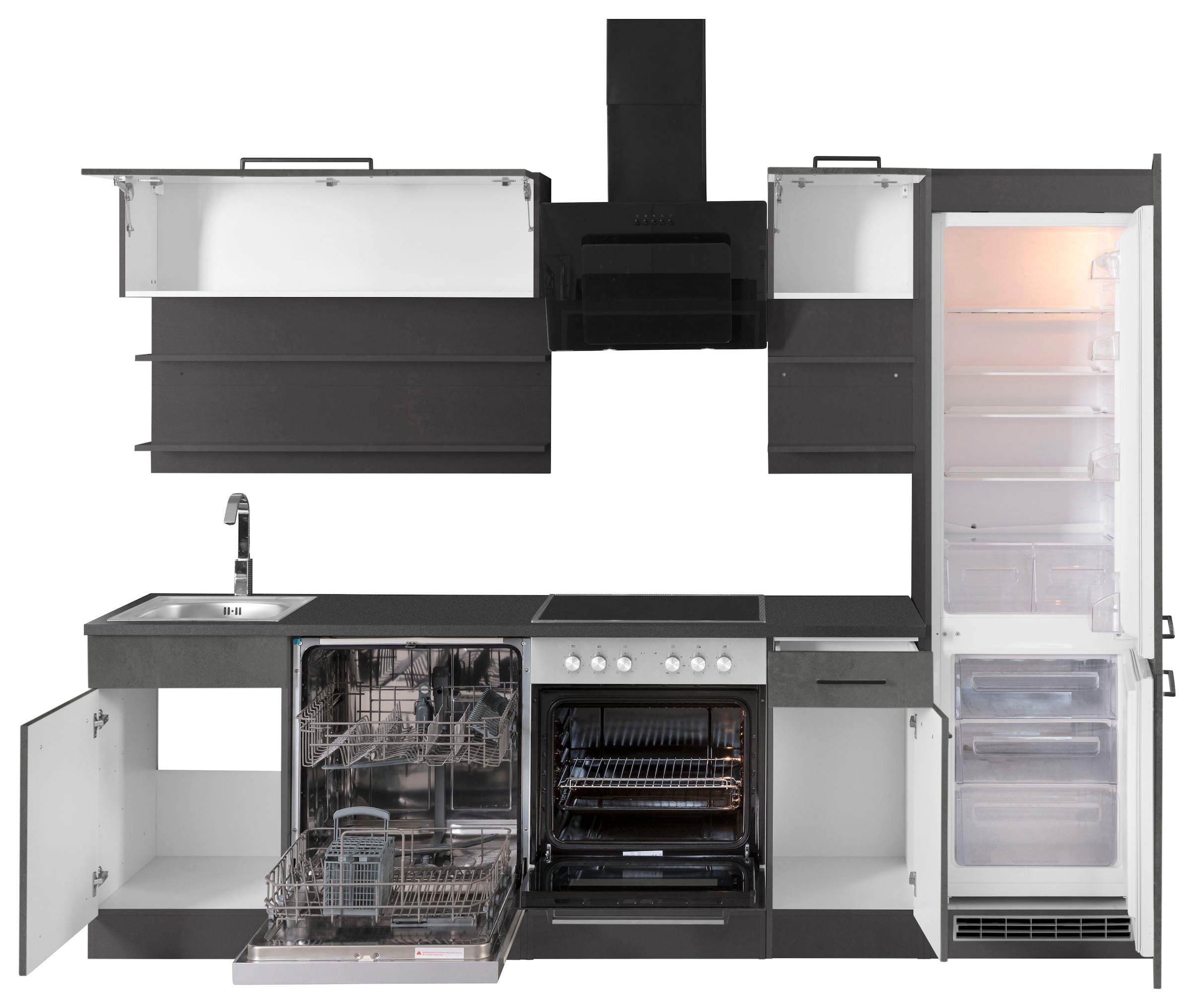 HELD MÖBEL Küchenzeile »Tulsa«, mit E-Geräten, Breite 270 cm, schwarze Metallgriffe, MDF Fronten