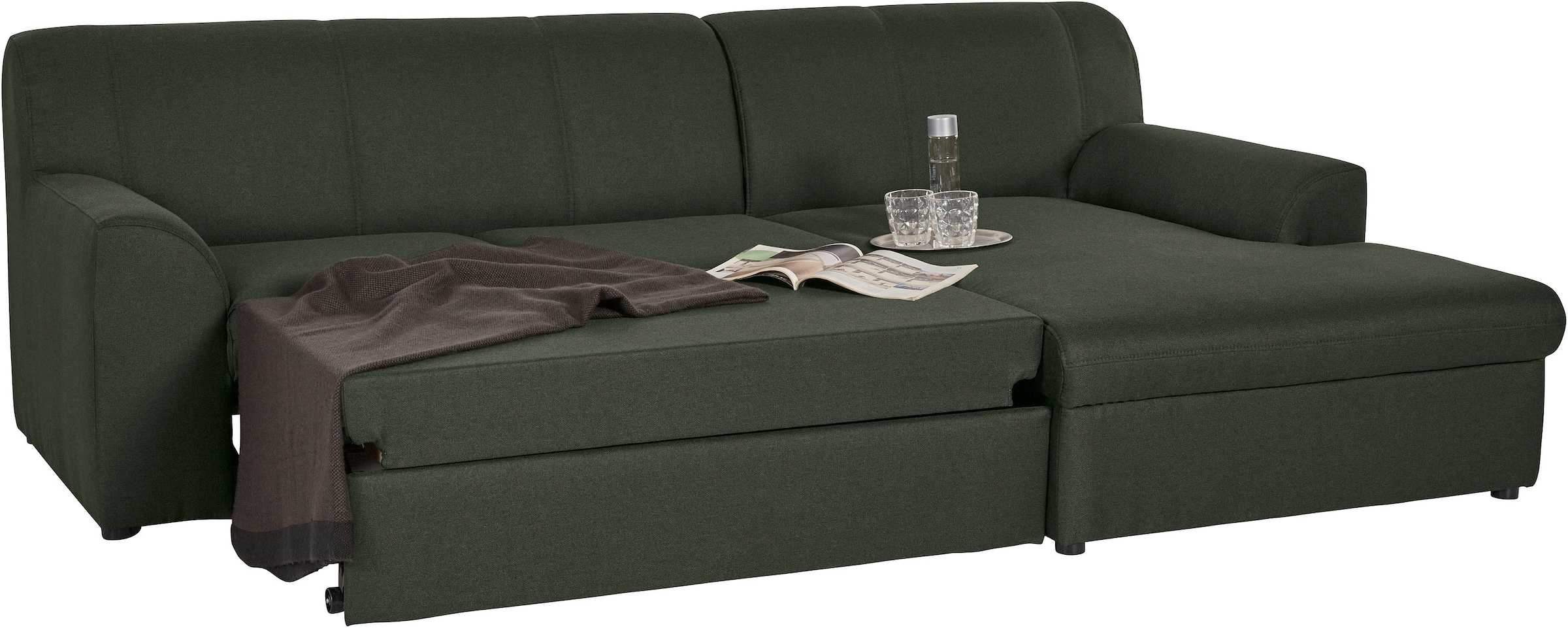 DOMO collection Ecksofa »Topper, elegant und zeitlos, kompaktes Stellmaß 245/155cm, L-Form«, mit Recamiere, wahlweise mit Schlaffunktion