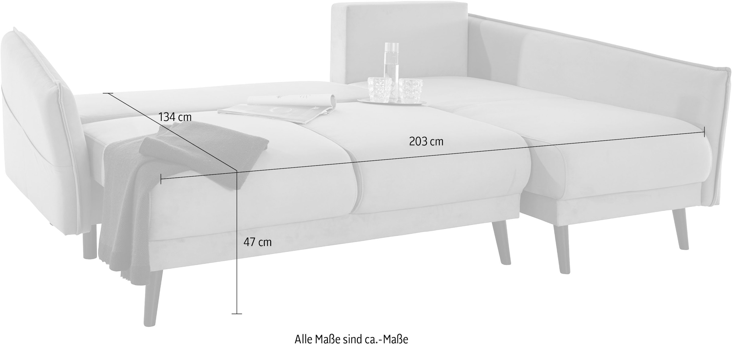 INOSIGN Ecksofa »Asra L-Form«, incl. Bettfunktion und Bettkasten, Seitentasche im Armteil, Federkern