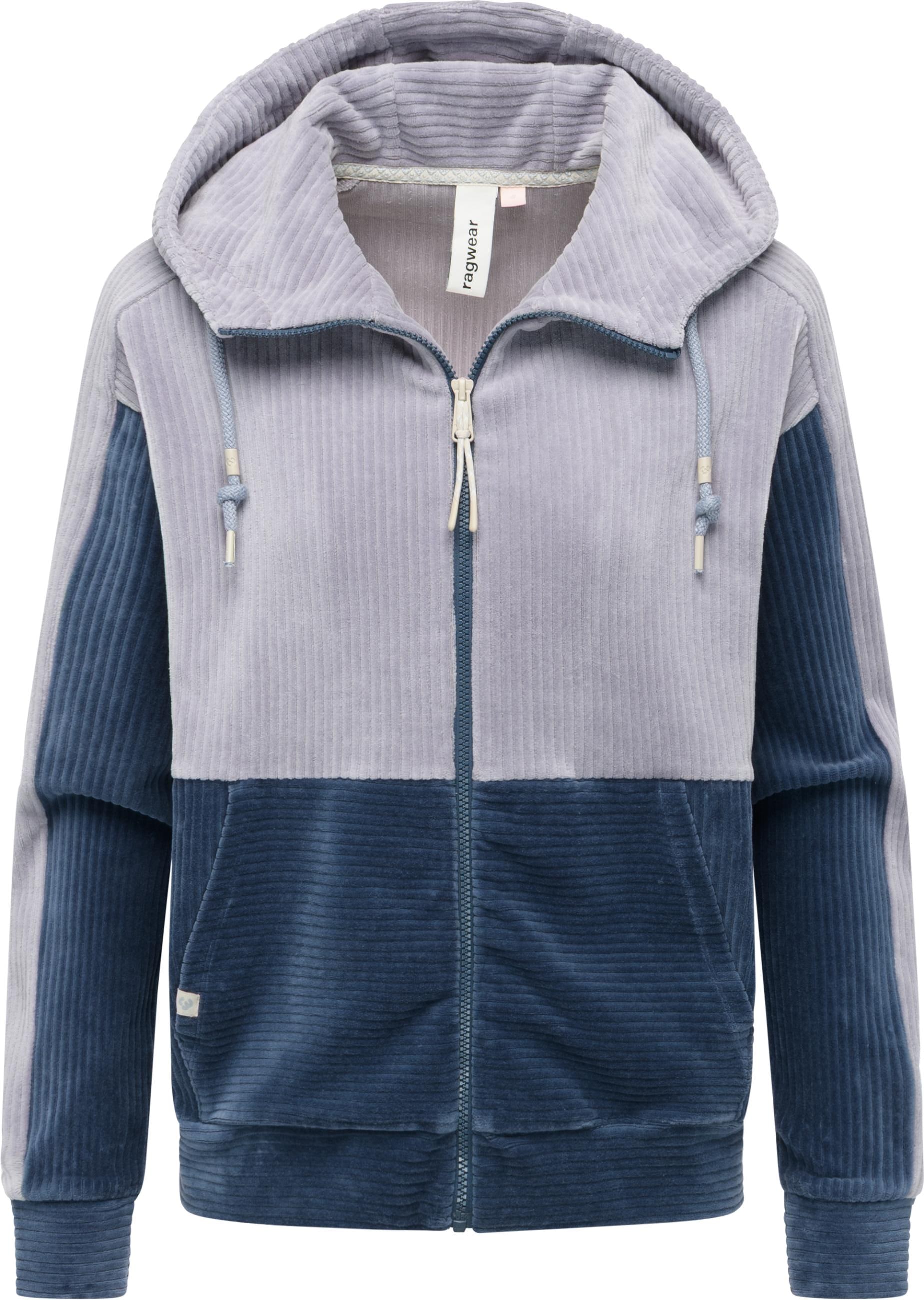 Sweatjacke RAGWEAR "Colbien Cordy", Damen, Gr. S (36), indigo, Cord, Material: 76% Baumwolle, 20% Polyester, 4% Elasthan, oversize hüftbedeckend, hoch geschlossener Ausschnitt, Raglanärmel,weit normaler Saum, Sweatjacken Sweatjacke, Gemütliche Damen Cordj