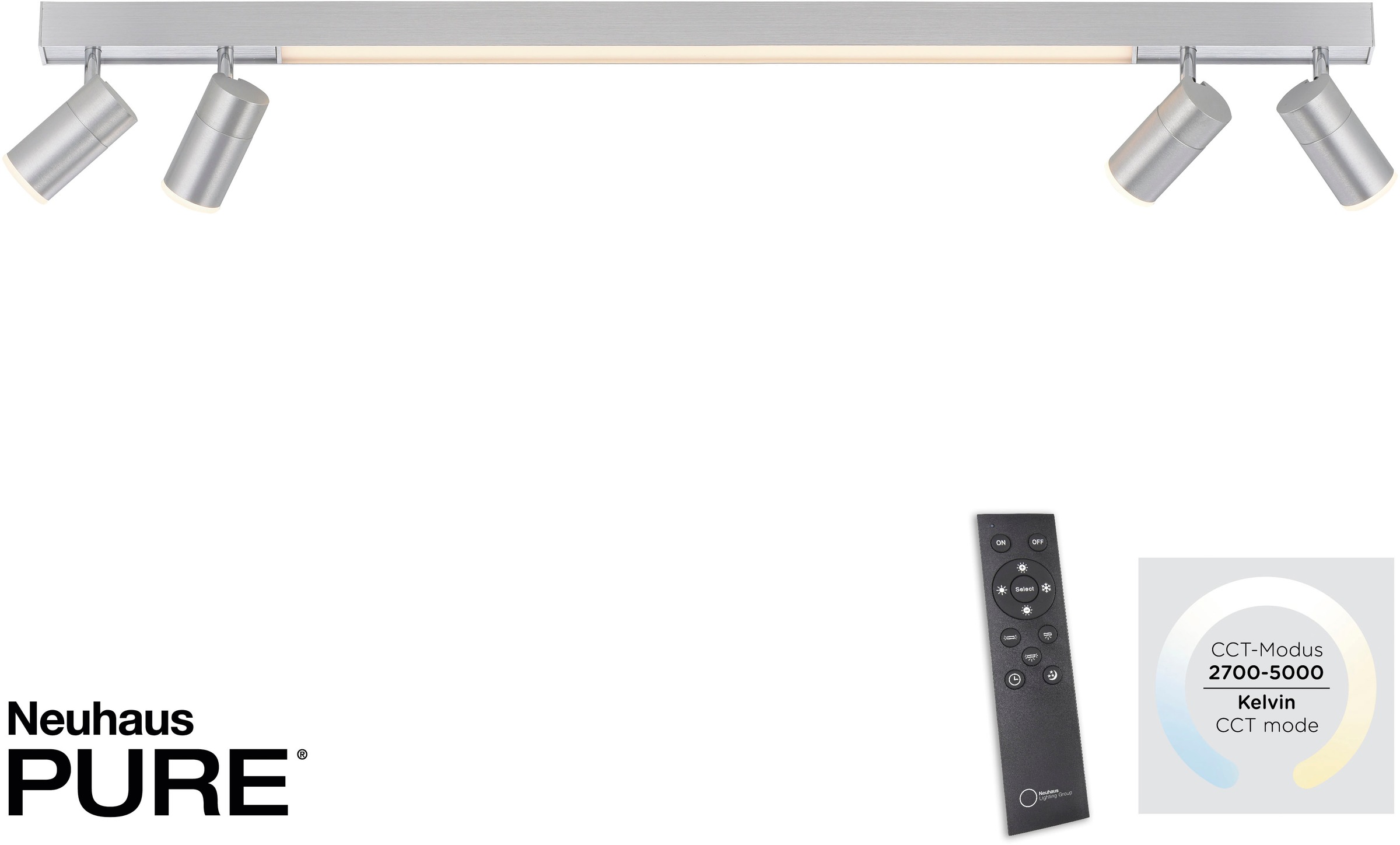 Neuhaus PURE LED Deckenleuchte »PURE Lines Spot« LED-Board 1 Stk. warmweiß - kaltweiß Spots dreh- & schwenkbar, CCT, dimmbar per Fernbedienung